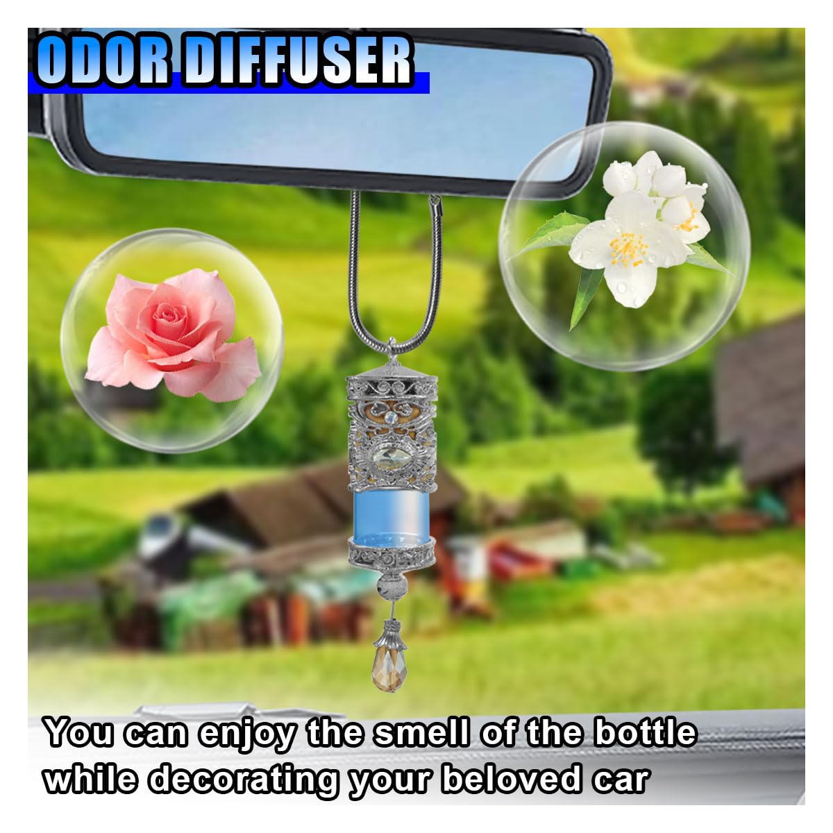 Premium Refillable Car Air Freshener Diffuser - Essential Oil Perfume Pendant for Aromatherapy | Universal Hanging Car Decor Accessory | Perfect for Home, Office & Car Interior (Silver)