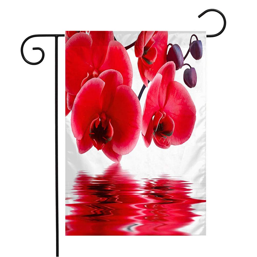 Exotic Orchid Garden Flag - 12x18 Inch Beautiful White Flower Petal Closeup for Patio, Lawn & Outdoor Decor | Zen Reflection Spa Style, Tropical Summer Water Theme | Perfect Gift for Home, Seasonal & Nature Lovers