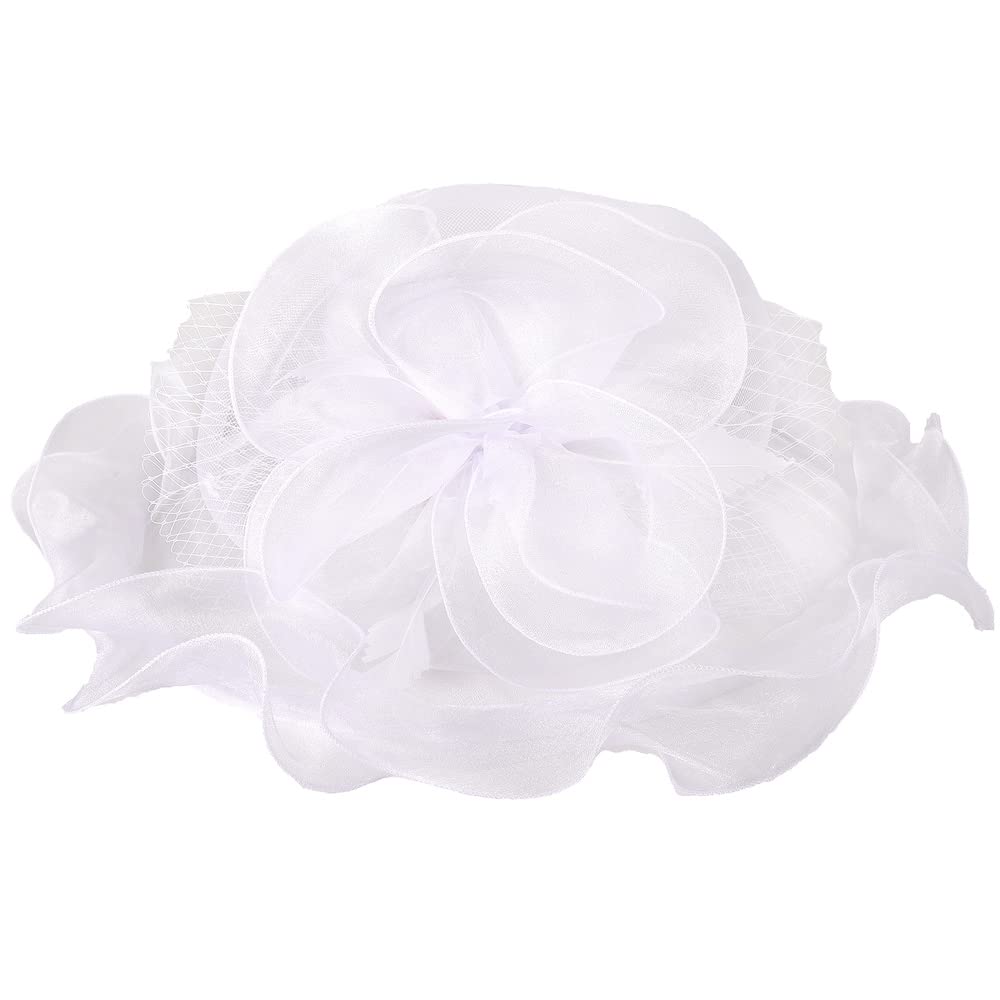 Large Brim Organza Floral Sun Hat for Women - UV Protection Summer Beach Hat with Adjustable Ribbon - Perfect for Outdoor, Wedding, and Vacation