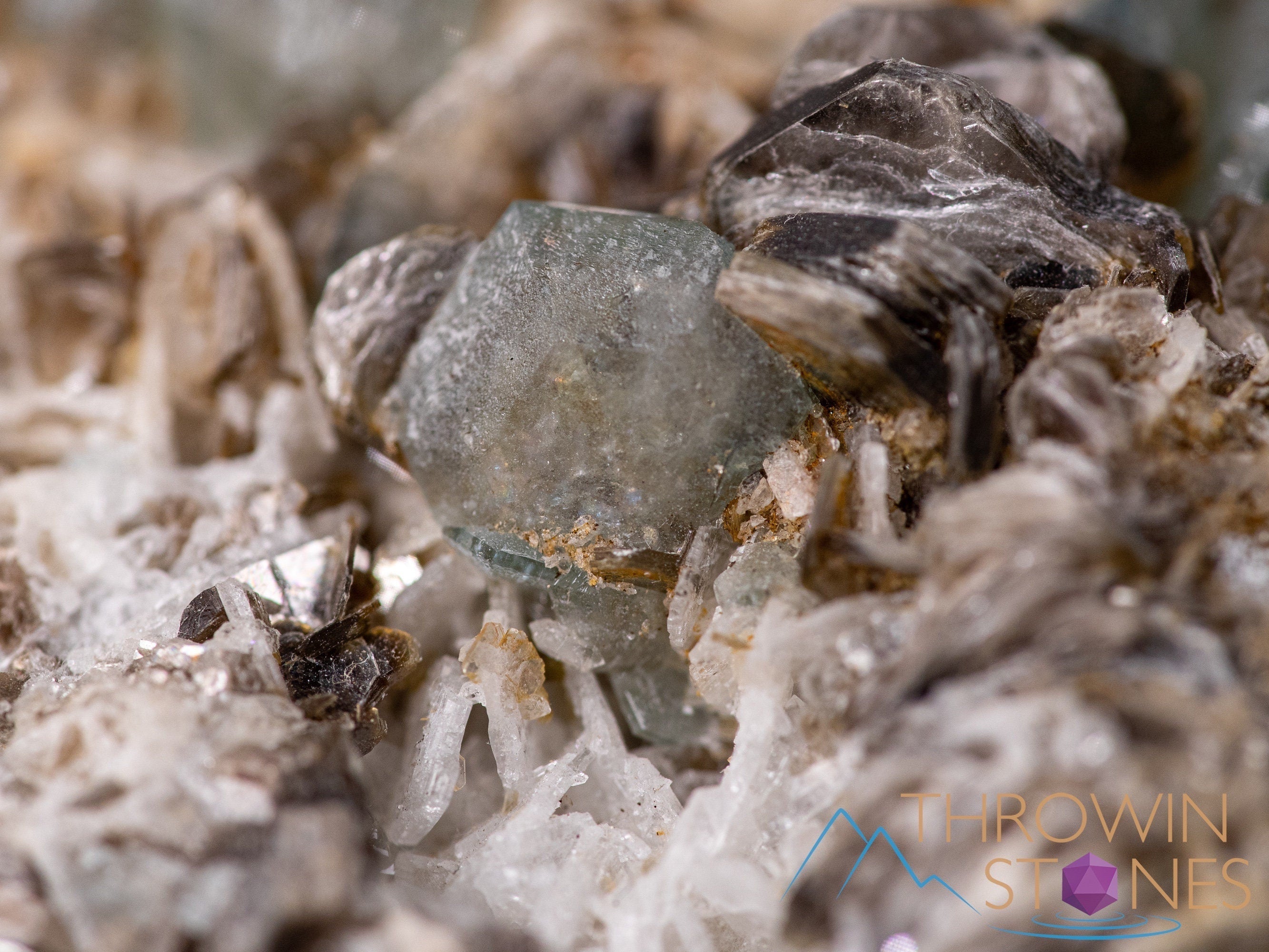 Natural Apatite on Feldspar with Muscovite Raw Crystal Cluster - Healing Stones, Mineral Specimen, Housewarming Gift, Home Decor for Living Room & Office
