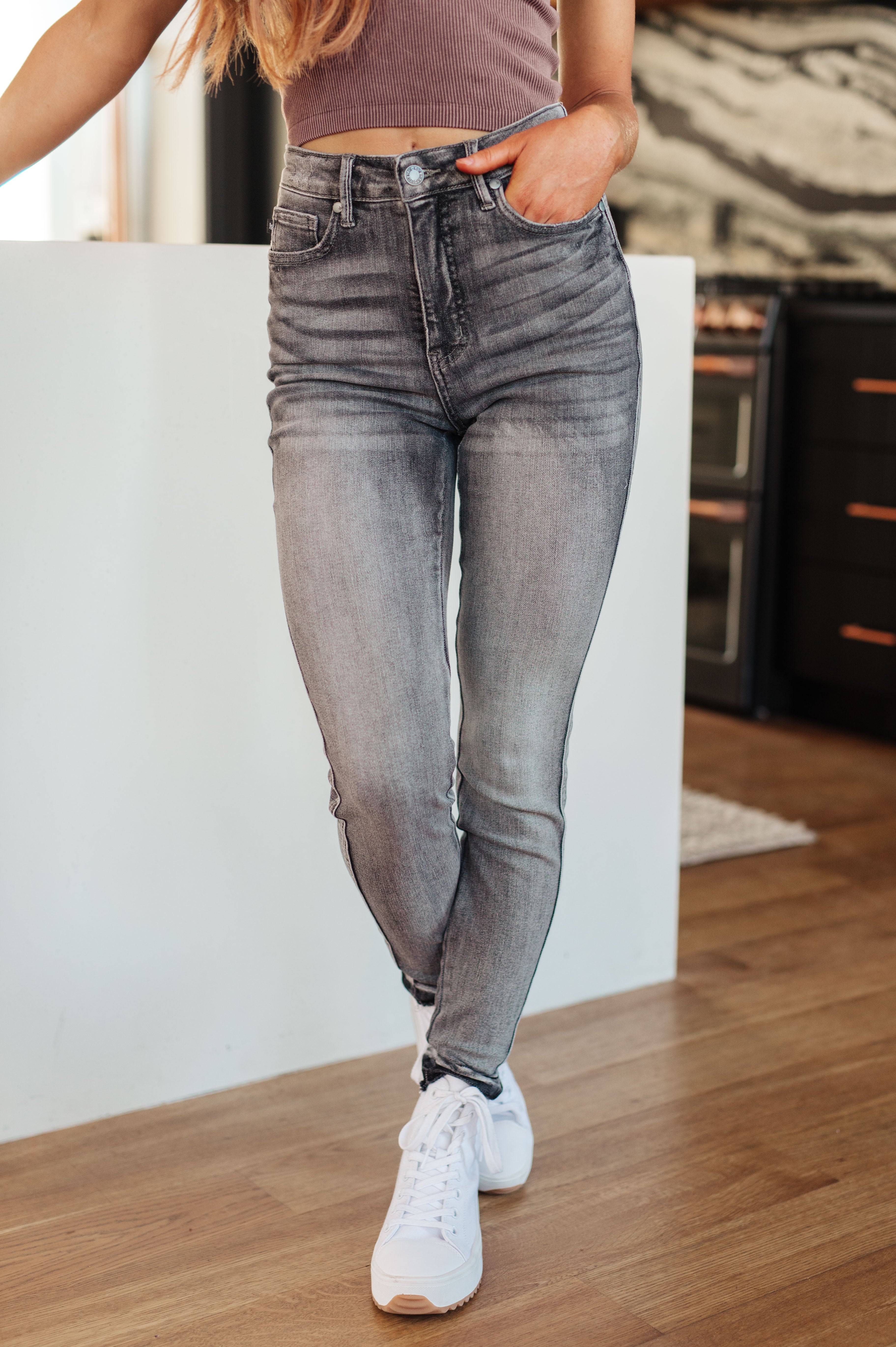 Hadley High Rise Control Top Release Hem Skinny Jeans for Women - Slimming Tummy Control & Comfort Fit - Perfect for Work, Casual Outfits & Date Nights