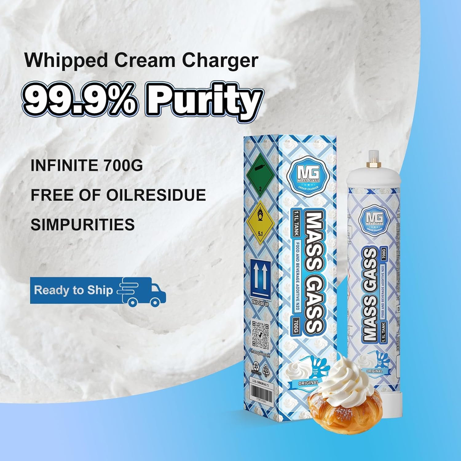 Premium 700g Whipped Cream Charger - 12 Pack (1.1L Each) | Food Grade N2O Cartridges for Cream Dispensers | Perfect for Desserts, Coffee Toppings & Baking