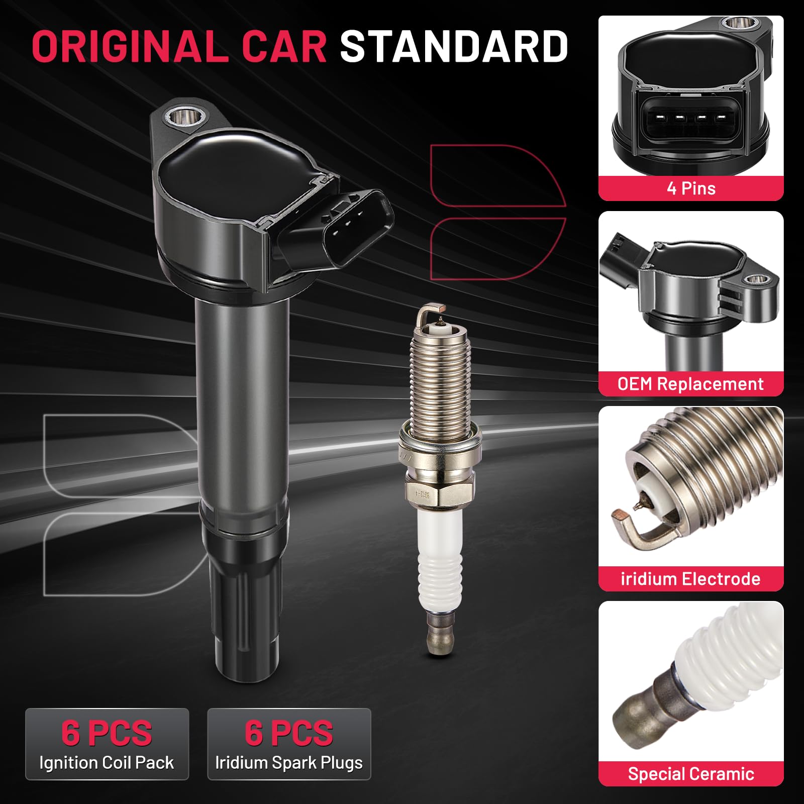 High-Performance Ignition Coil Pack & Spark Plugs Set of 6 - Compatible with Toyota Lexus 3.5L V6 (Highlander, ES350, Avalon, Camry, RX350, RX450h, Sienna, Venza, RAV4) - Direct Replacement for UF487 6619 - Improves Engine Performance & Fuel Efficiency for Smooth Driving
