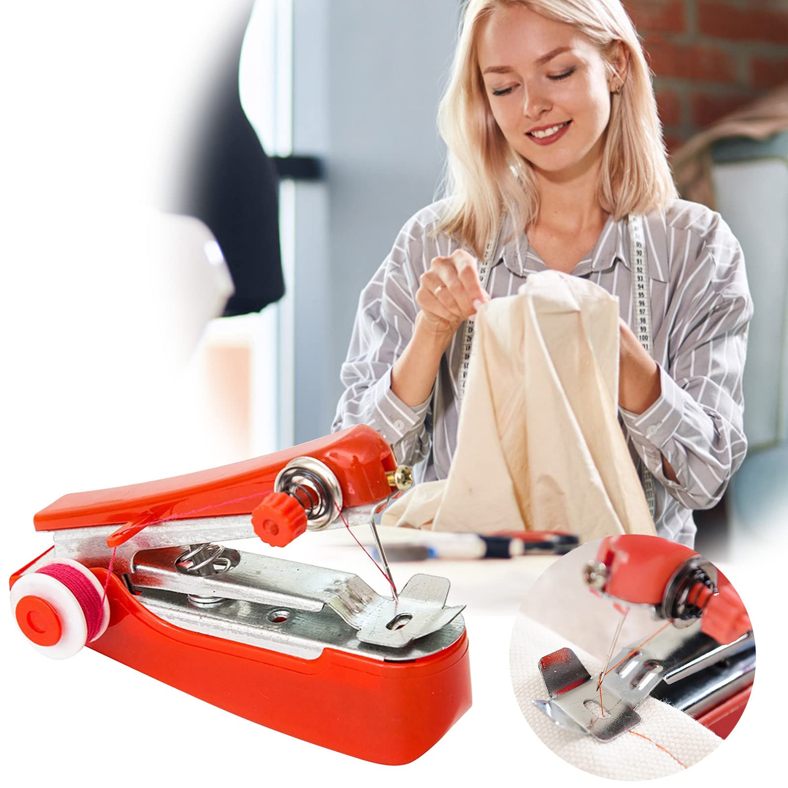 Mini Handheld Sewing Machine - Portable Manual Stitcher for Quick Fabric Repairs, DIY Crafts & Emergency Clothing Fixes | Compact Needlework Tool for Home, Travel & On-the-Go Use (1pc)