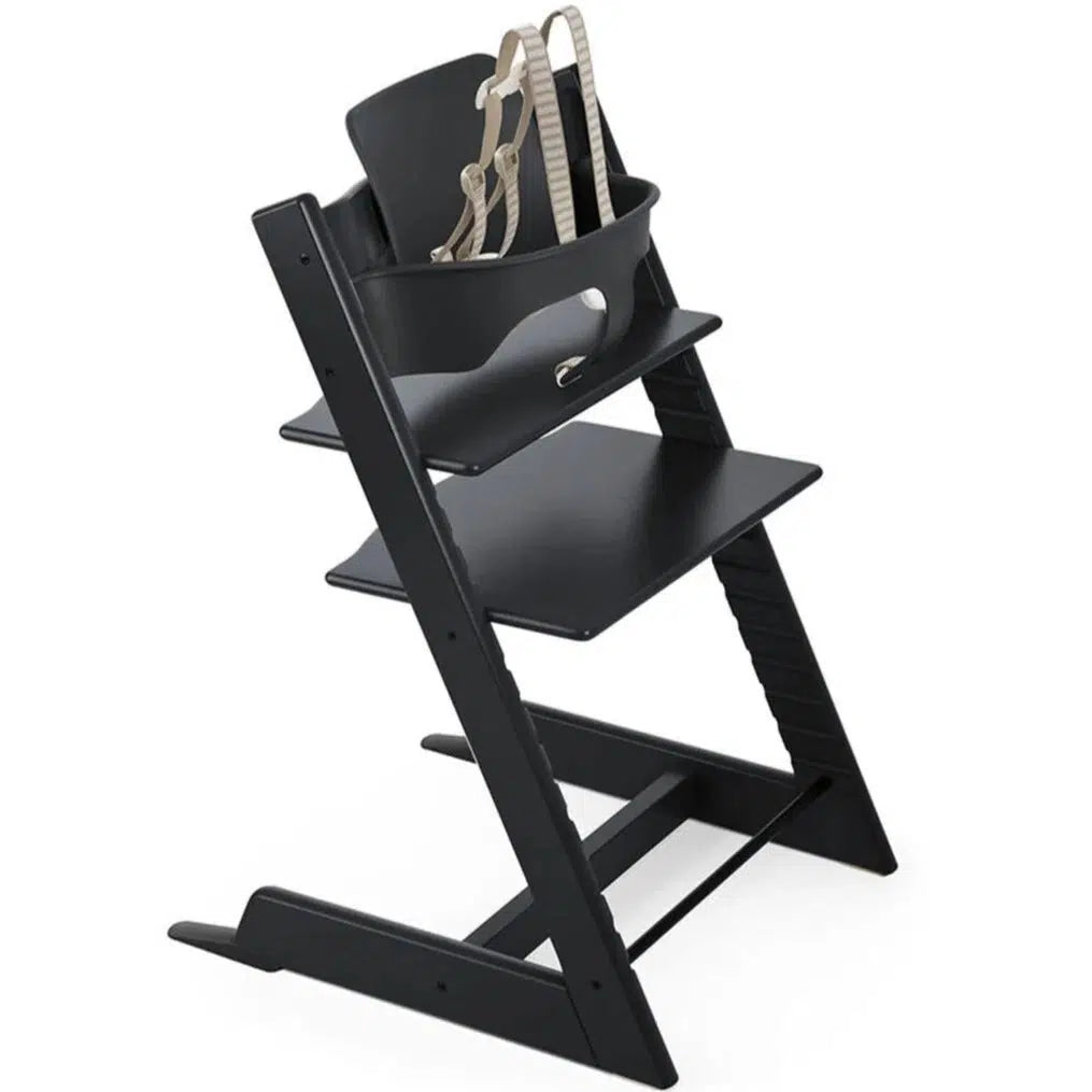 Stokke Tripp Trapp High Chair with Cushion & Tray - Black & Nordic Grey | Adjustable Baby Feeding Chair for Modern Kitchens & Dining Rooms