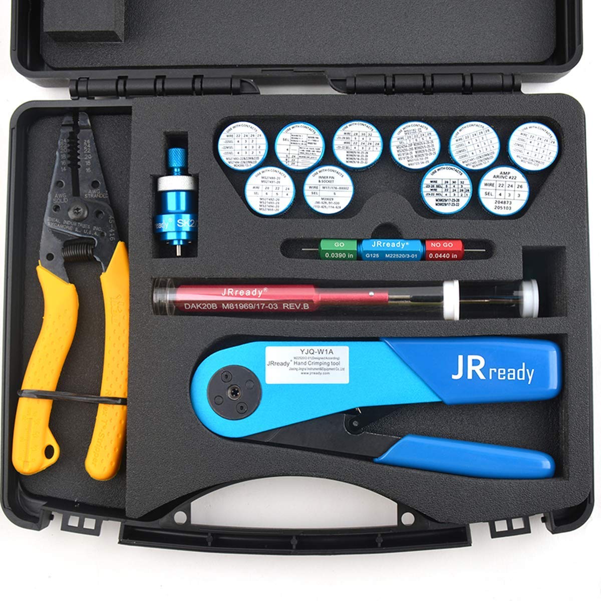 JRready ST1060 Professional Wire Crimping Tool Kit - Includes YJQ-W1A M22520/2-01 Crimper, Ideal 45-416 Wire Stripper, 11 Positioners, G125 Gauge & DAK20/DRK20B Removal Tools for Electrical Wiring & Automotive Repairs - Perfect for DIY Projects, Home Improvement & Professional Installations