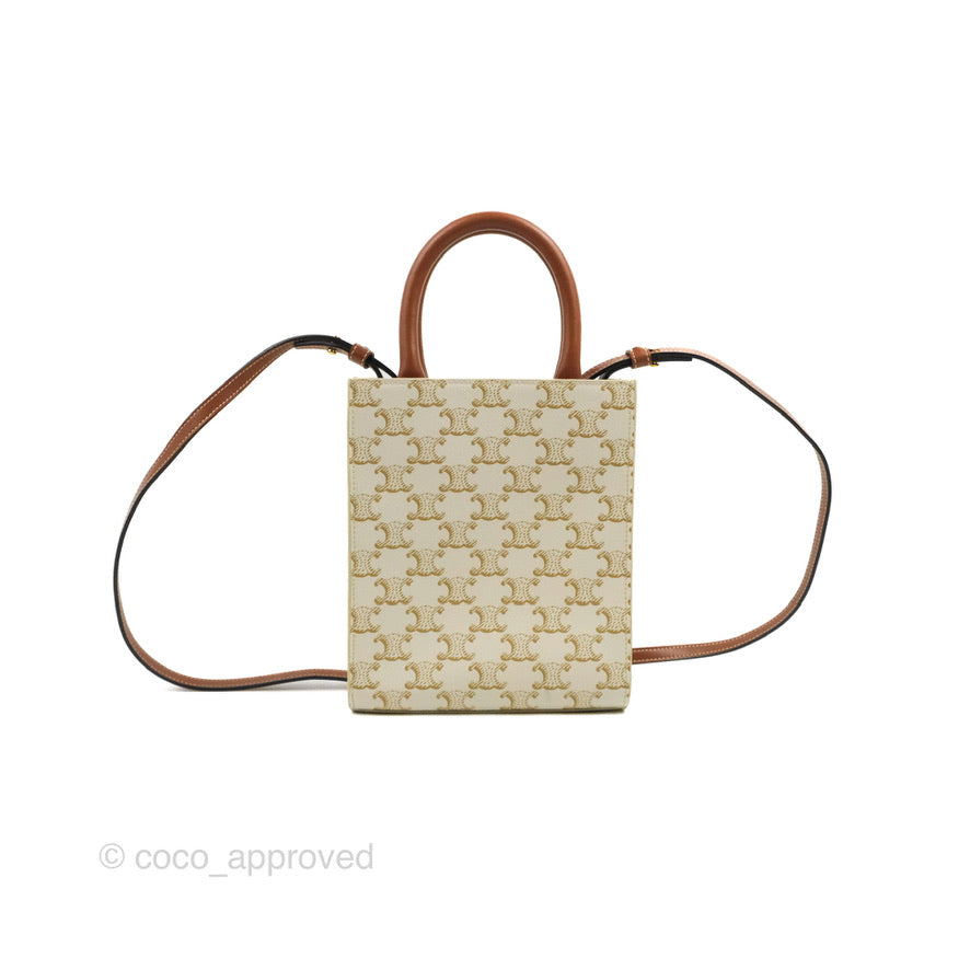 Celine Mini Vertical Cabas Bag in Triomphe Canvas - White Luxury Handbag for Women | Perfect for Work, Travel & Everyday Use