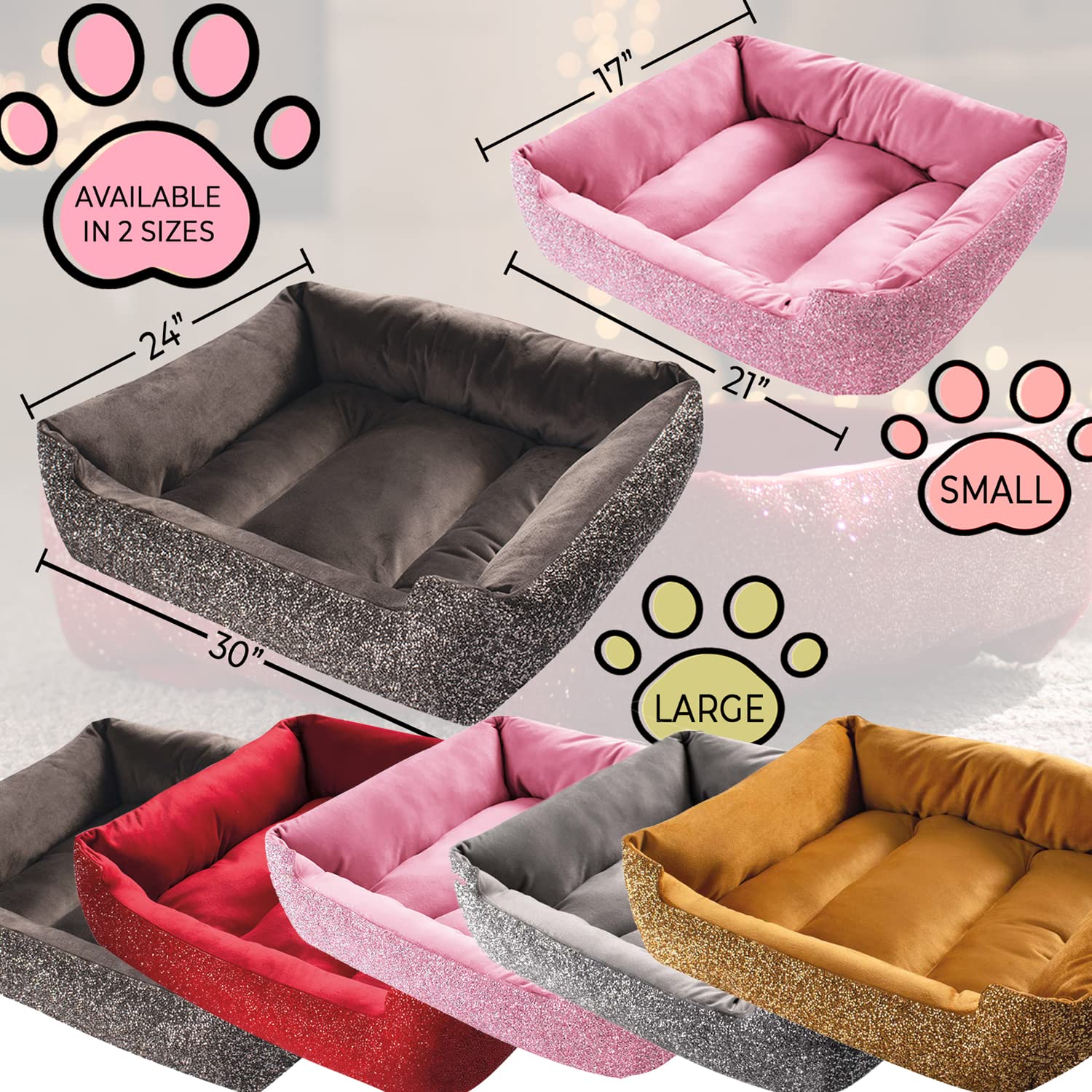 Luxury Sparkling Rhinestone Pet Bed - Soft Velvet Comfort for Dogs & Cats - Large Silver Pet Sofa - Perfect for Lounging & Relaxing at Home