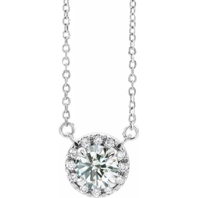 0.5 Carat Natural Diamond Halo Pendant Necklace - 14K White Gold Solitaire Pendant for Women - Perfect for Anniversary, Birthday & Valentine's Day Gifts