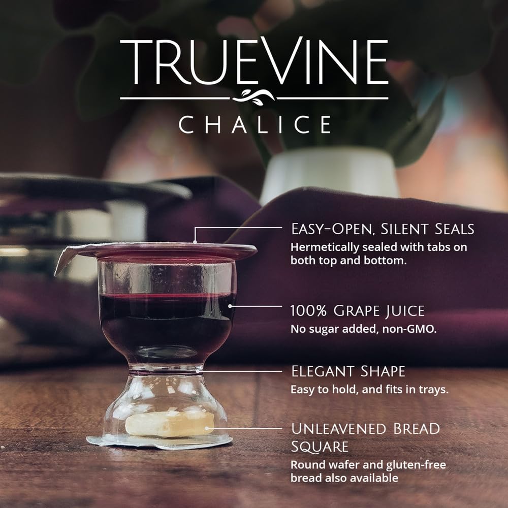 TrueVine Chalice Communion Cups and Wafer Set - 500 Prefilled Communion Cups with Fresh Unleavened Bread & Grape Juice - Individually Sealed for Church Services, Bible Studies, and Home Worship - Fits Standard Communion Trays