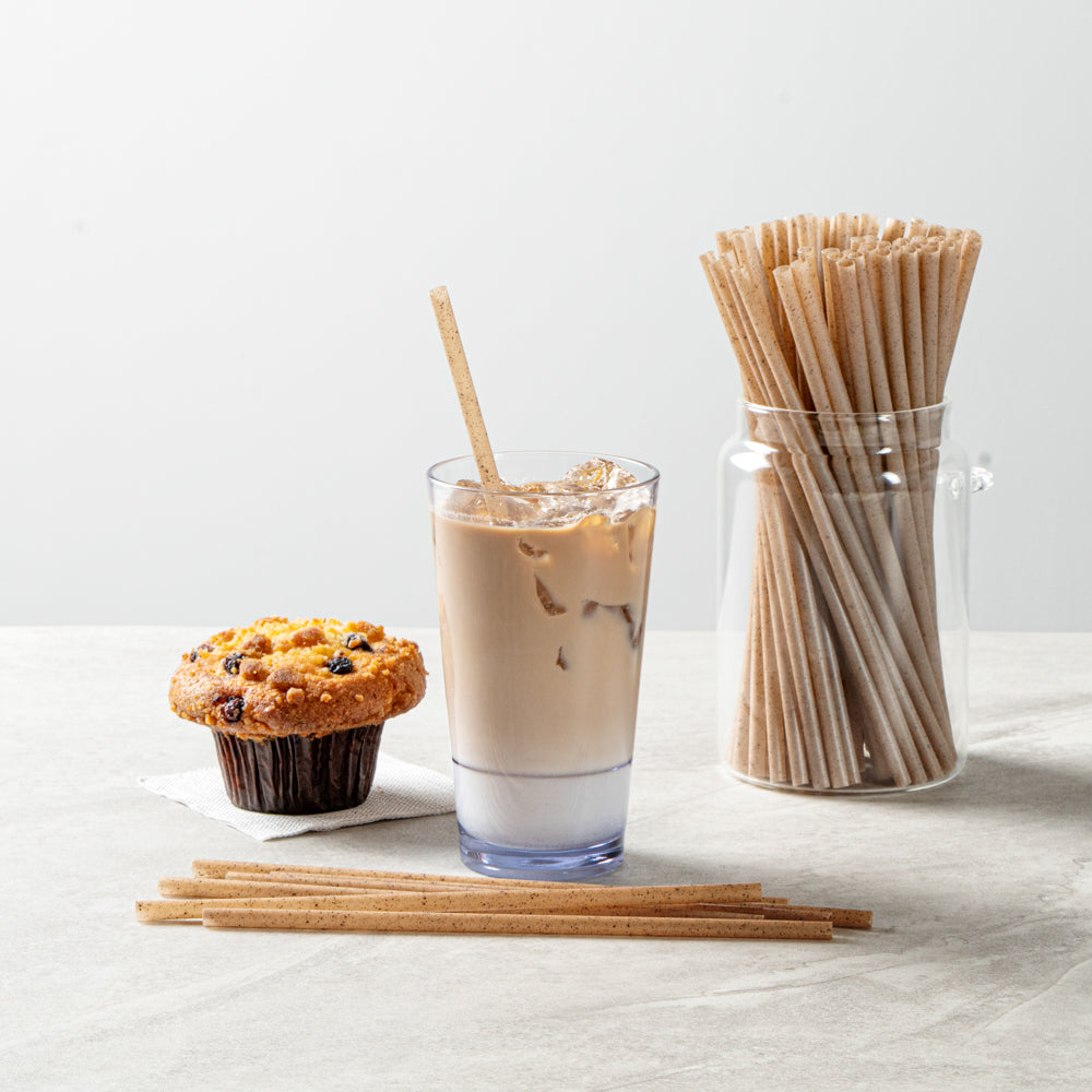 Eco-Friendly Compostable Brown PLA Plastic & Coffee Ground Straws - 8 1/4 Inch, 100 Count Box - Perfect for Restaurants, Cafes, and Sustainable Home Use