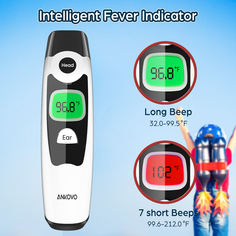 ANKOVO Infrared Digital Thermometer for Adults, Kids & Babies - Fast & Accurate Ear & Forehead Temperature Measurement - Perfect for Home, Hospital & Travel Use