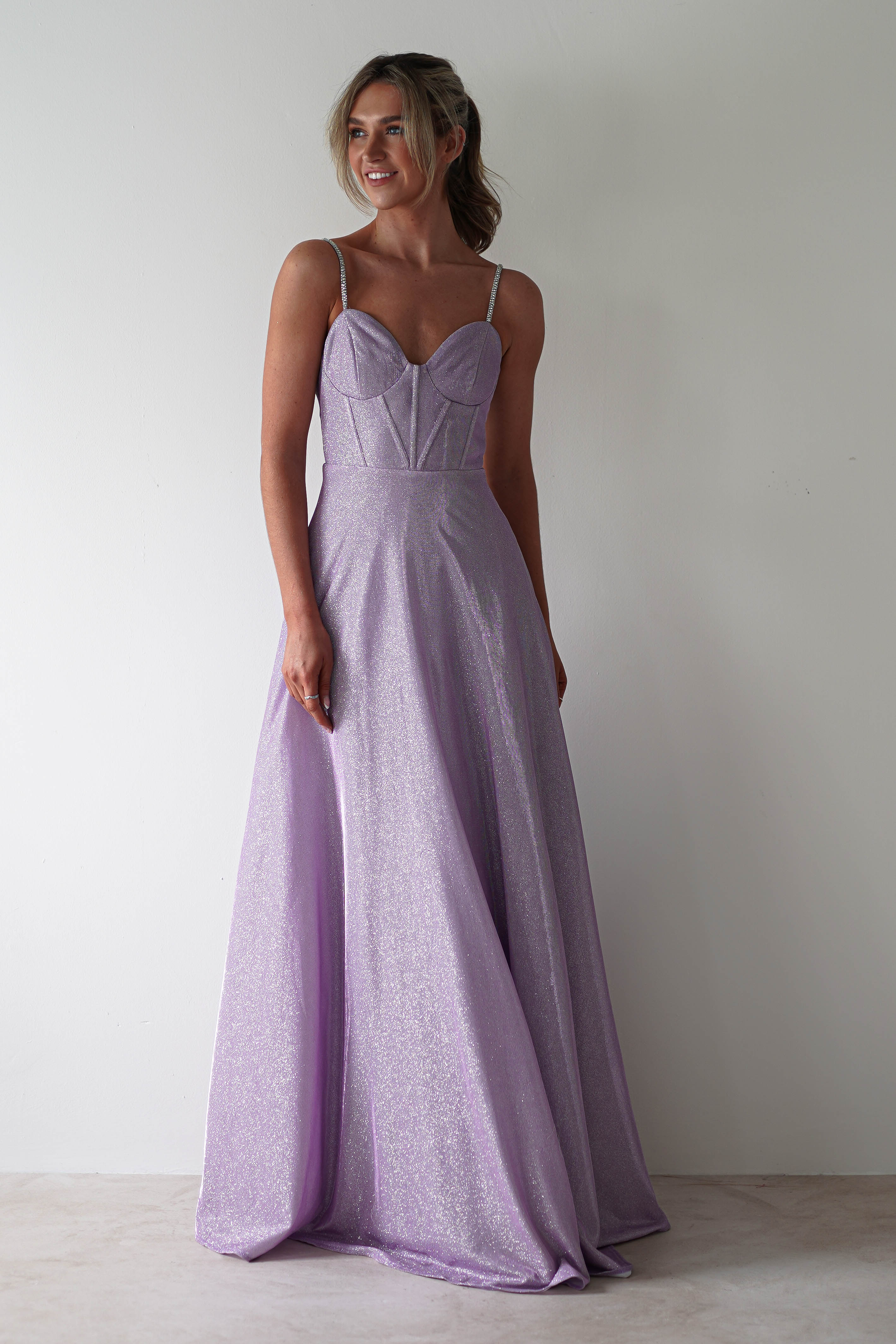 Elegant Marlene Glitter Gown in Lavender - Perfect for Prom, Evening Parties & Special Occasions