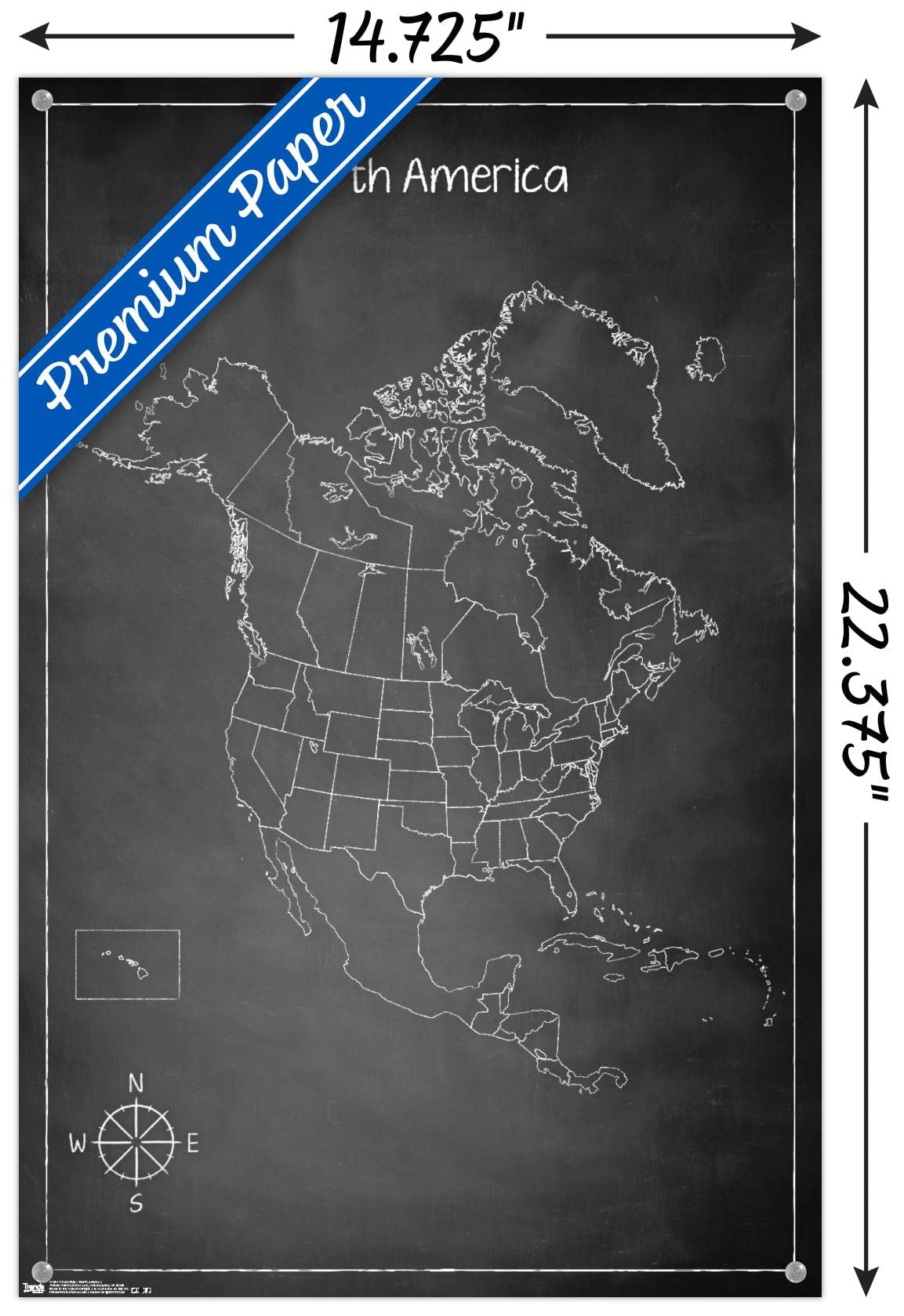 North America Chalkboard Map Wall Poster with Push Pins - Travel Planning & Geography Learning Decor for Home, Office or Classroom