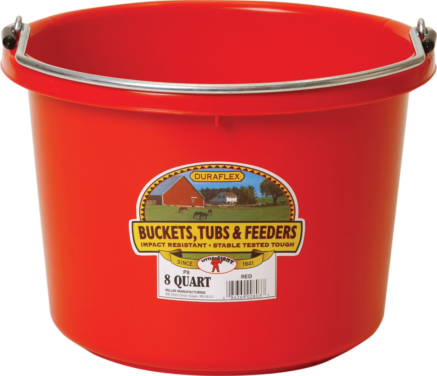 Little Giant Farm & Ag P8RED 8 Quart Red Plastic Buckets - Durable & Stackable for Farming, Gardening, and Storage - Perfect for Feed, Water, and Harvesting