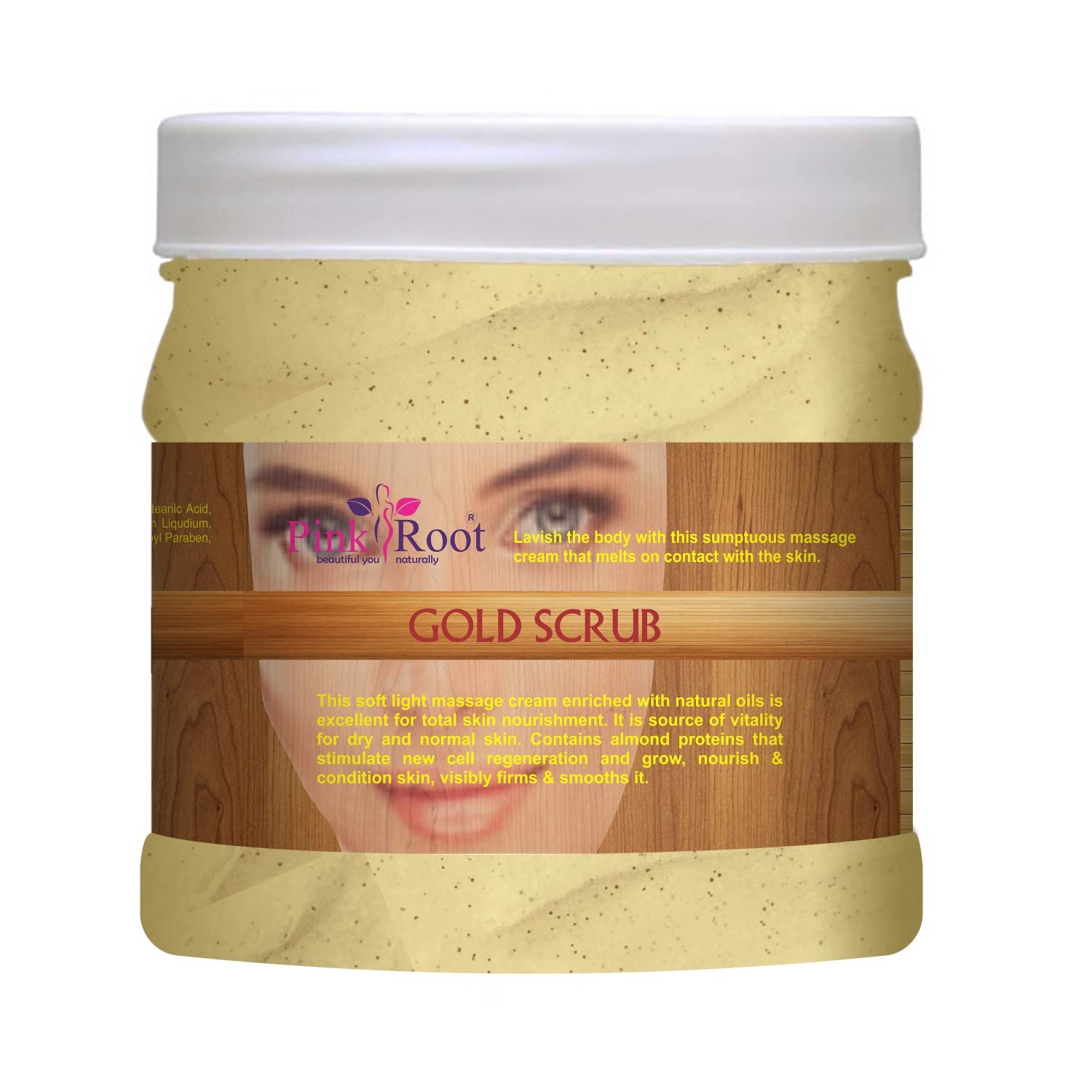 Pink Root Gold Scrub with Almond, Olive & Carrot Seed Oil - 500gm Exfoliating Face & Body Scrub for Glowing Skin - Perfect for Dry Skin Care & Spa Treatment at Home