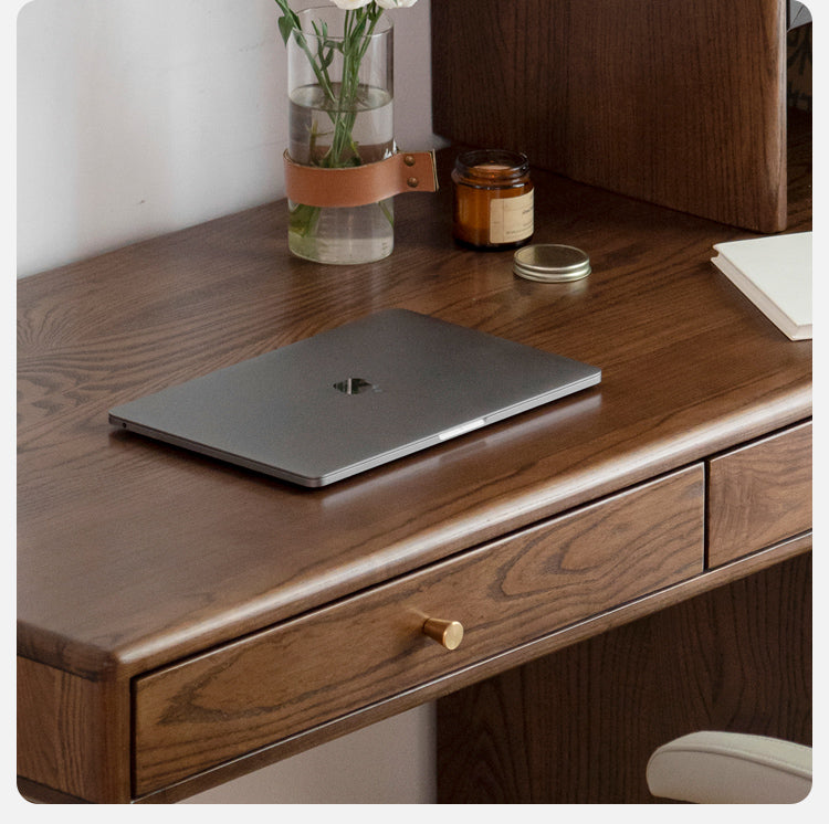 Premium Black Walnut & Ash Solid Wood Adjustable Height Modern Office Desk - Perfect for Home Office, Study Room & Workspace