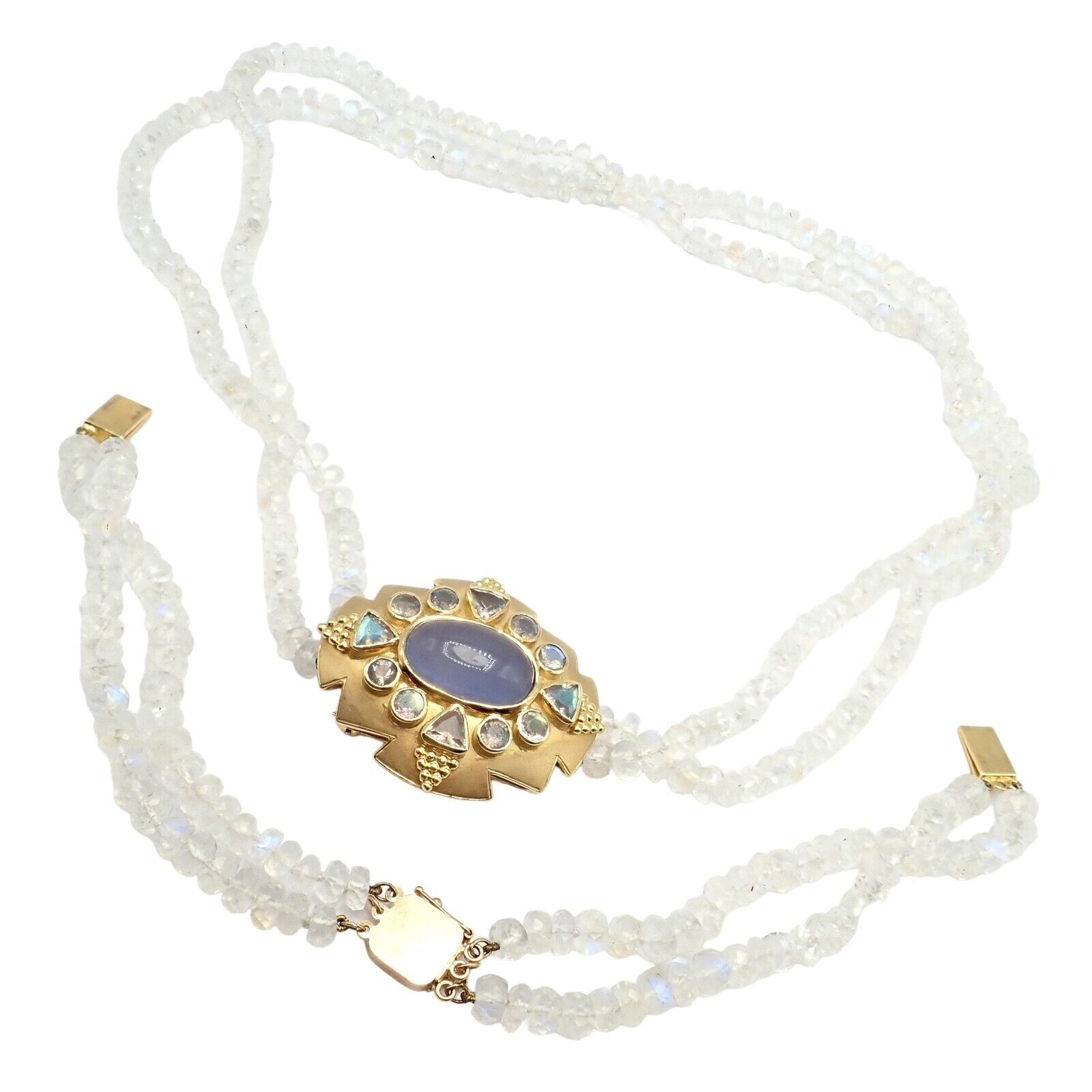 Paula Crevoshay 18k Gold Moonstone Chalcedony Jewelry Set - Brooch, Bracelet & Necklace OOAK for Special Occasions & Luxury Gifts