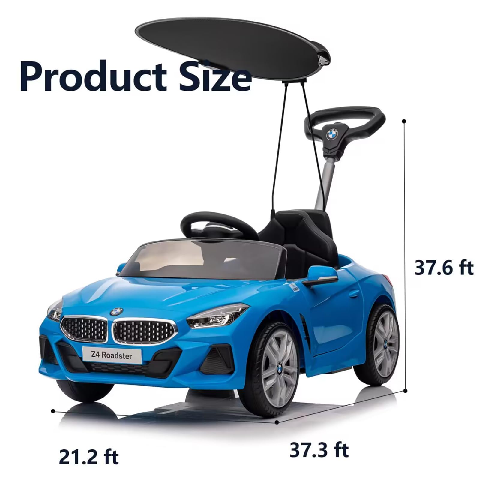 BMW Z4 Licensed Kids Push Car - 3-in-1 Ride-On Toy for Toddlers 1-5 Years | Adjustable Push Rod, Safety Seat Belt, Canopy, Horn & Music | Silent Wheels for Smooth Ride | Perfect Stroller Alternative for Boys & Girls (Blue) - Ideal for Indoor Play, Outdoor Walks & Park Adventures