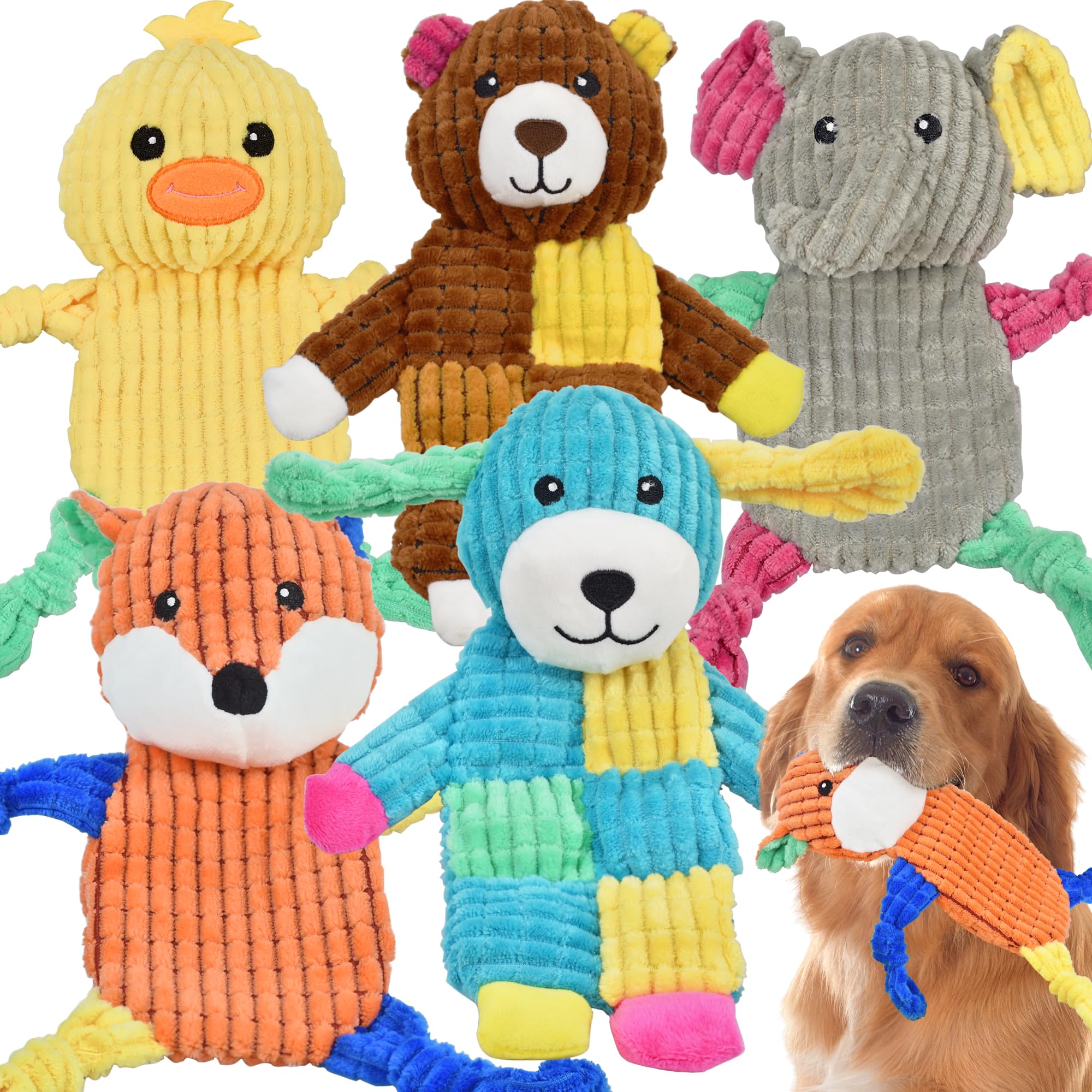 5Pcs Squeaky Crinkle Dog Toys for Large, Medium & Small Dogs - Durable Puppy Chew Toys for Aggressive Chewers - Perfect for Indoor Play, Outdoor Fetch & Training Rewards