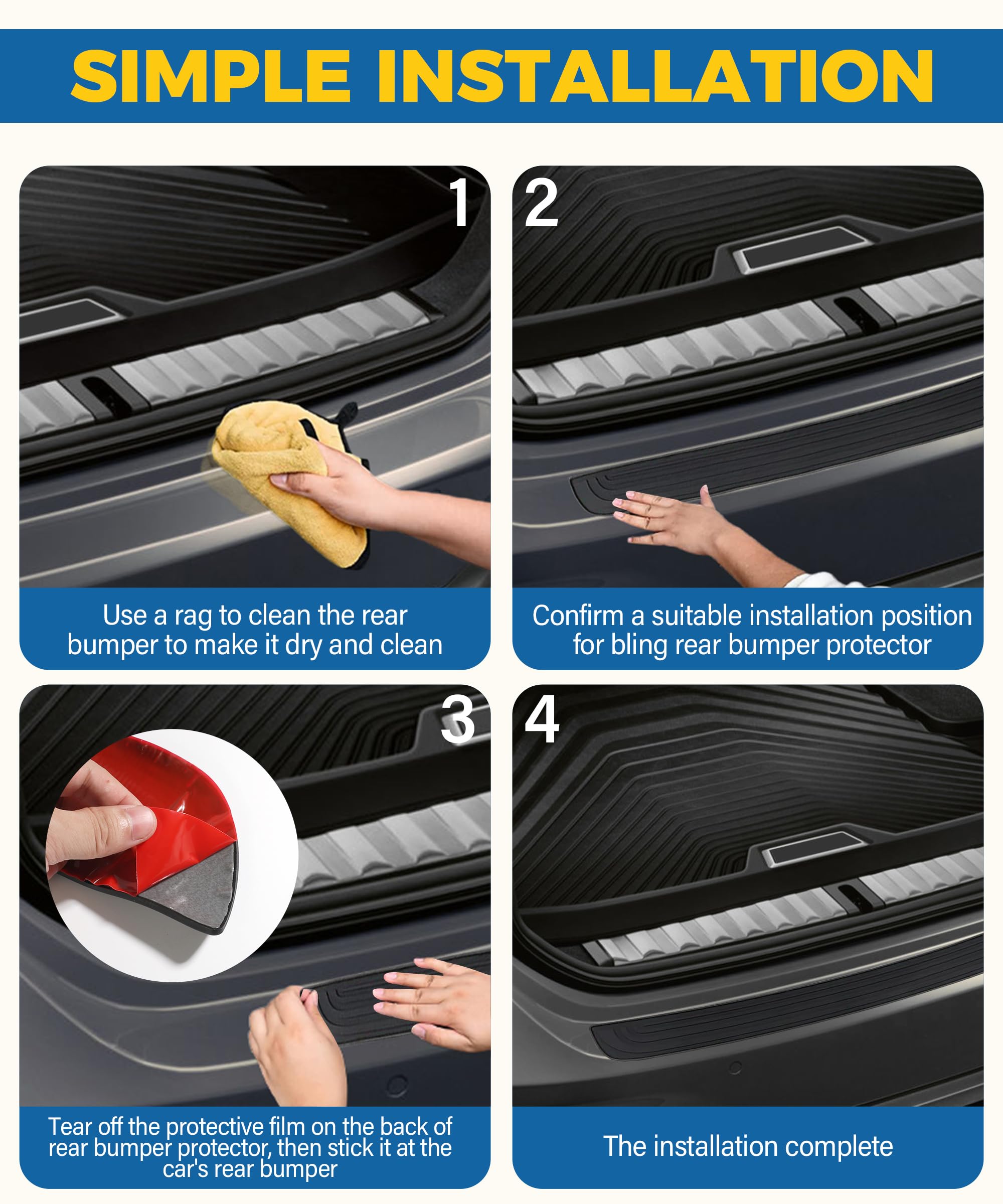 Premium Car Bumper Guard - Heavy Duty Rubber Rear Bumper Protector for Vehicles, Anti-Slip Impact Protection Strip (35.43