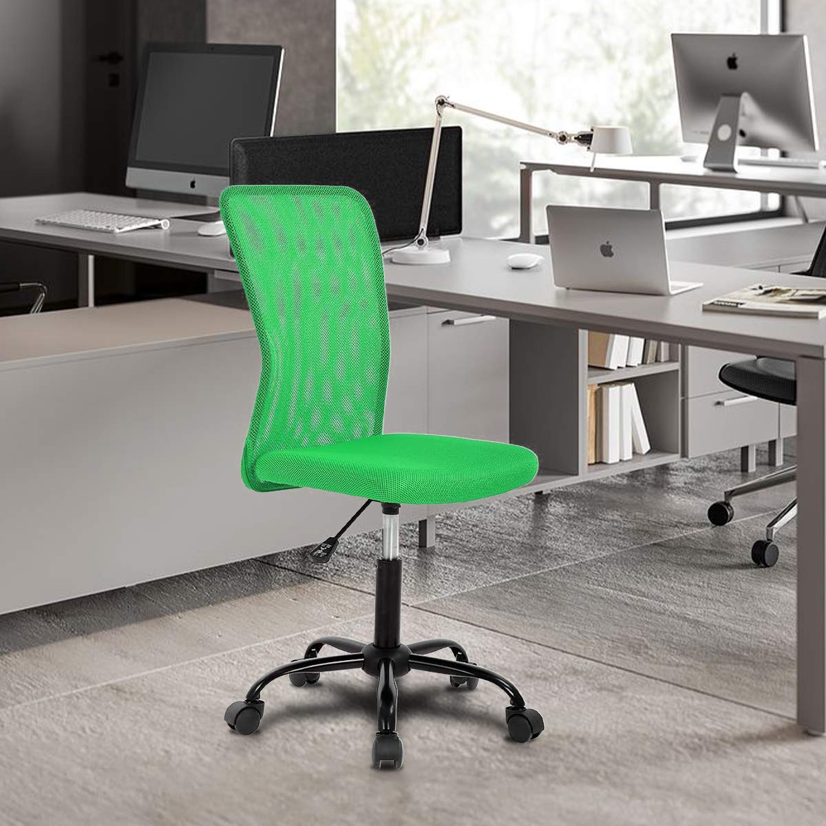 Ergonomic Mesh Office Chair - Adjustable Armless Computer Desk Chair with Swivel & Rolling Wheels for Home Office, Working & Meetings - Green (Ideal for Long Hours of Comfortable Sitting)