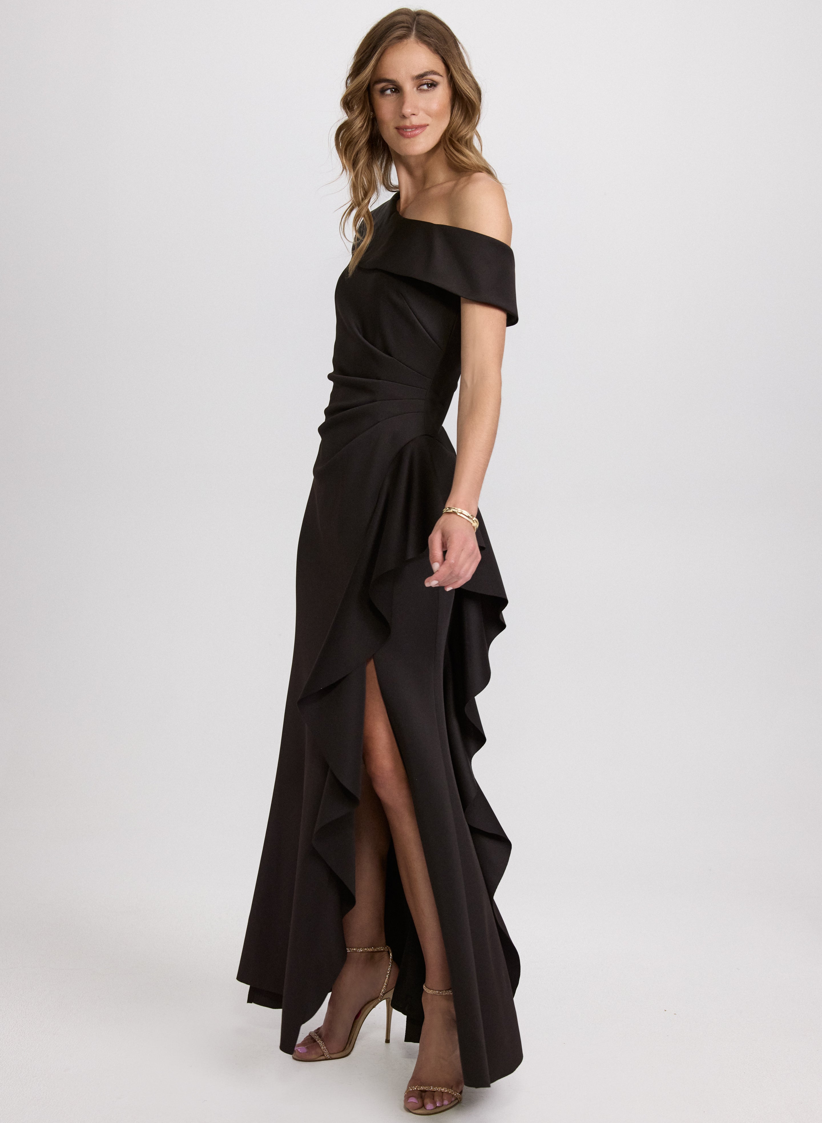 Elegant Asymmetrical Waterfall Ruffle Midi Dress for Women - Perfect for Cocktail Parties, Date Nights & Special Occasions