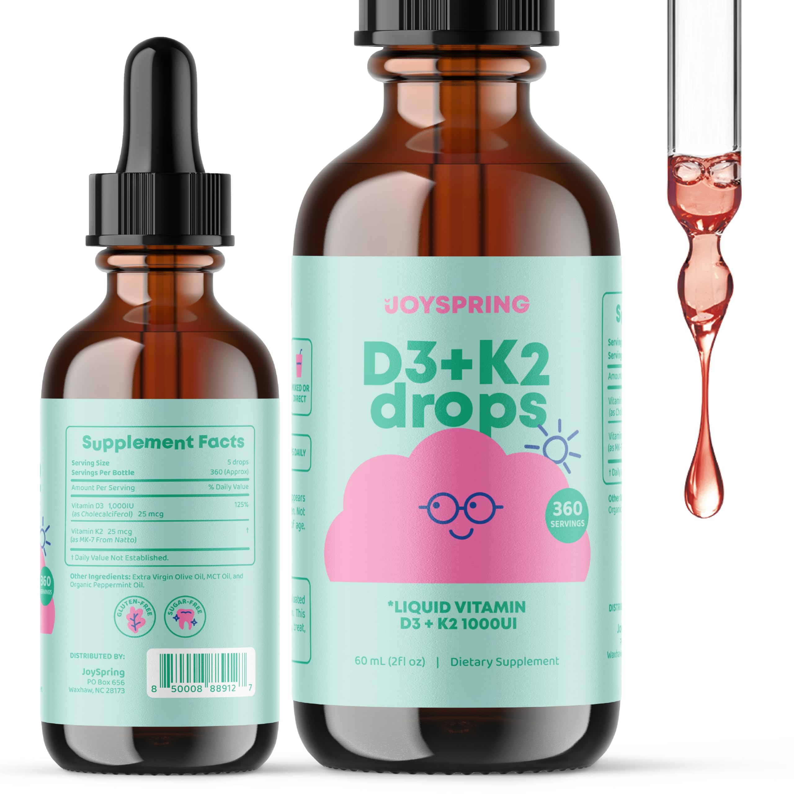 JoySpring Vitamin D Drops for Toddlers & Kids - Immune Booster with Burdock Root & Elderberry - Supports Bone Growth & Immune Health - Daily Multivitamin with Vitamin B Complex - Perfect for Daily Supplement & Immune Support at Home or School