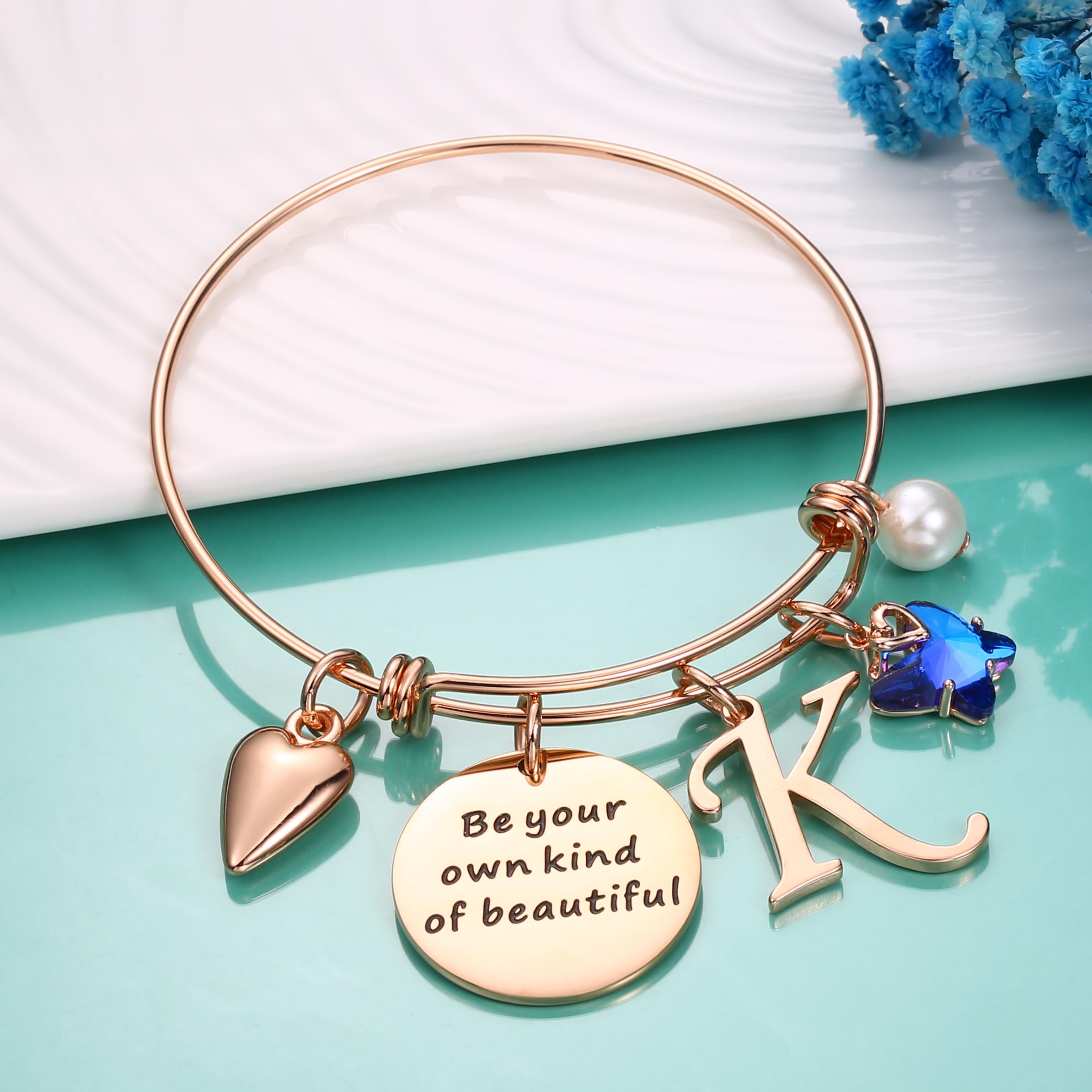 Hidepoo Butterfly Charm Bracelets for Women - Rose Gold Initial Bracelet with Birthstone - Personalized Jewelry Gift for Mom, Wife, Daughter | Birthday, Anniversary, Valentine's Day Present | Everyday Wear & Special Occasions