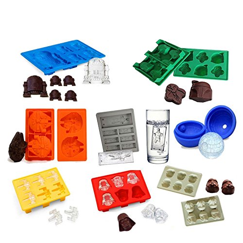 Star Wars Ice Cube Tray Set - Silicone Non-Stick Chocolate & Candy Molds (Stormtrooper, Darth Vader, X-Wing, Millennium Falcon, R2-D2, Han Solo, Boba Fett, Death Star) - Perfect for Cocktails, Kids Parties & Baking Decorations