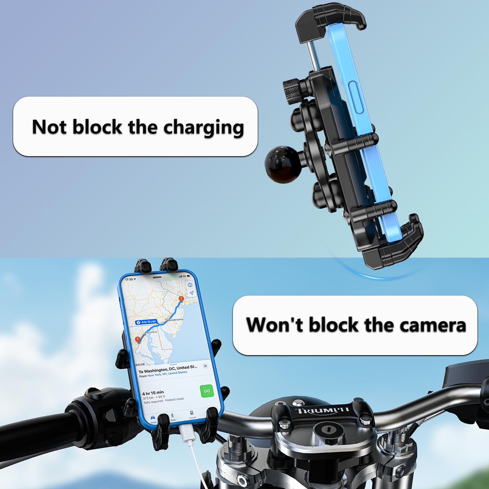 Motorcycle Phone Mount with Vibration Dampener & Secure Lock - Universal Handlebar Phone Holder for 5.4” to 7.2” Smartphones (iPhone, Samsung, Android) - Anti-Theft ATV Scooter Bike Accessory - Perfect for Off-Road Adventures & Daily Commutes