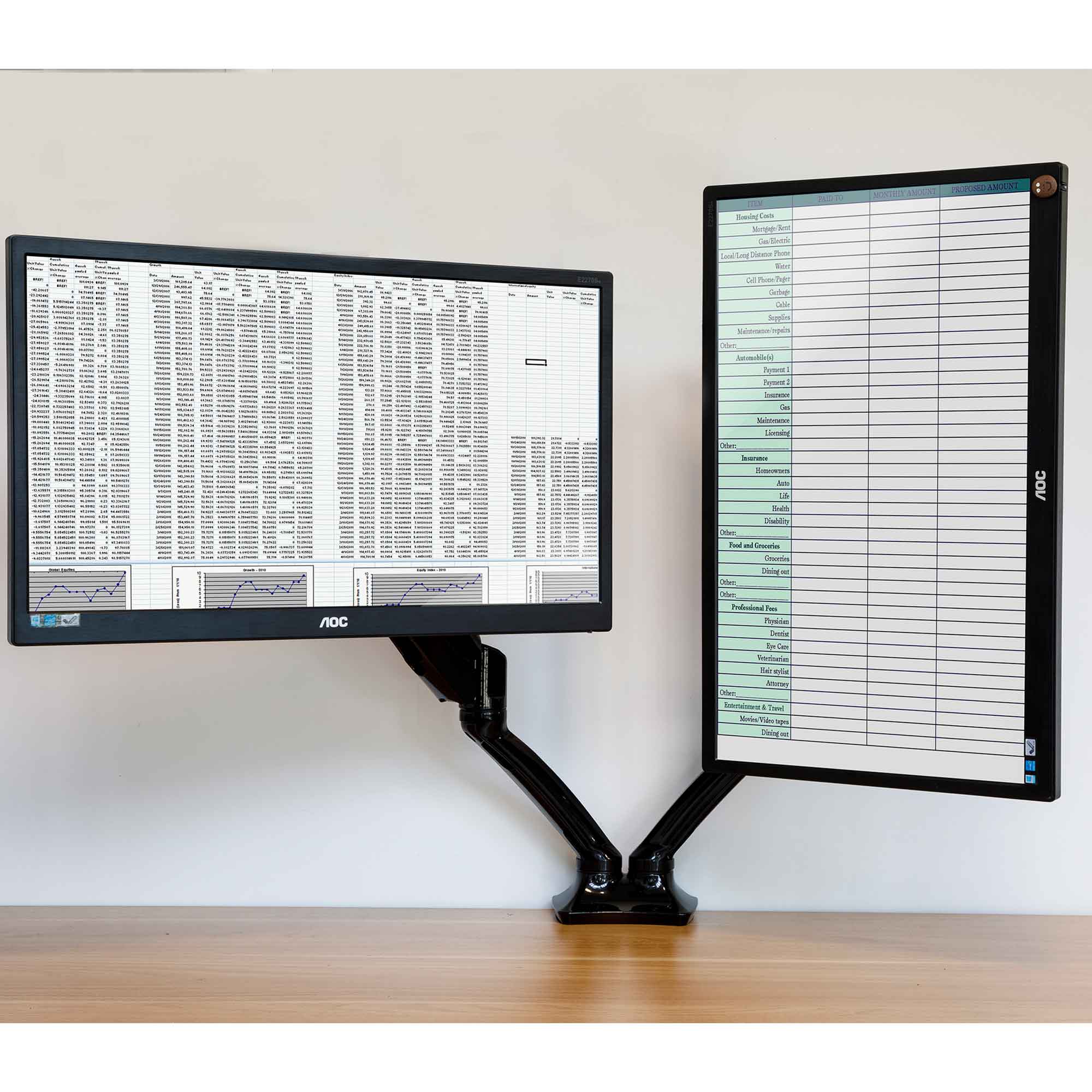 Double Monitor Mount Stand - Adjustable & Rotating Arm for 10-27 Inch Screens with 9kg Load Capacity (Black, DH25) - Perfect for Home Office, Gaming Setup & Workspace Ergonomics