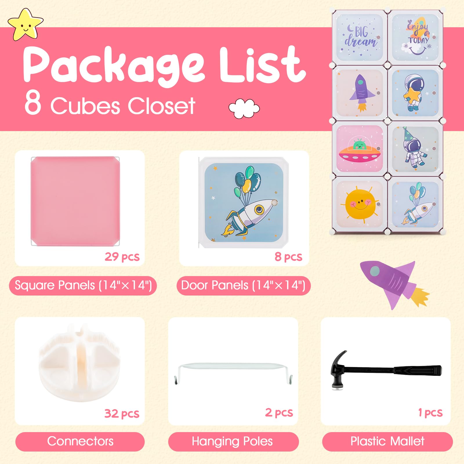 INFANS Kids Wardrobe & Closet Organizer - Portable Baby Dresser with 12 Storage Cubes & 2 Hanging Sections for Nursery, Bedroom (Pink, 8 Cubes) | Perfect for Toddler Clothes Storage, Toy Organization & Nursery Decor