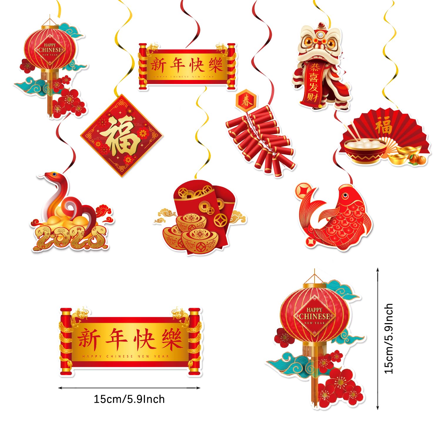2025 Chinese New Year Snake Decorations - 19Pcs Red Lunar Spring Festival Hanging Swirls, Ceiling Ornaments for Home Party, Office & Restaurant Decoration | Year of the Snake Party Supplies