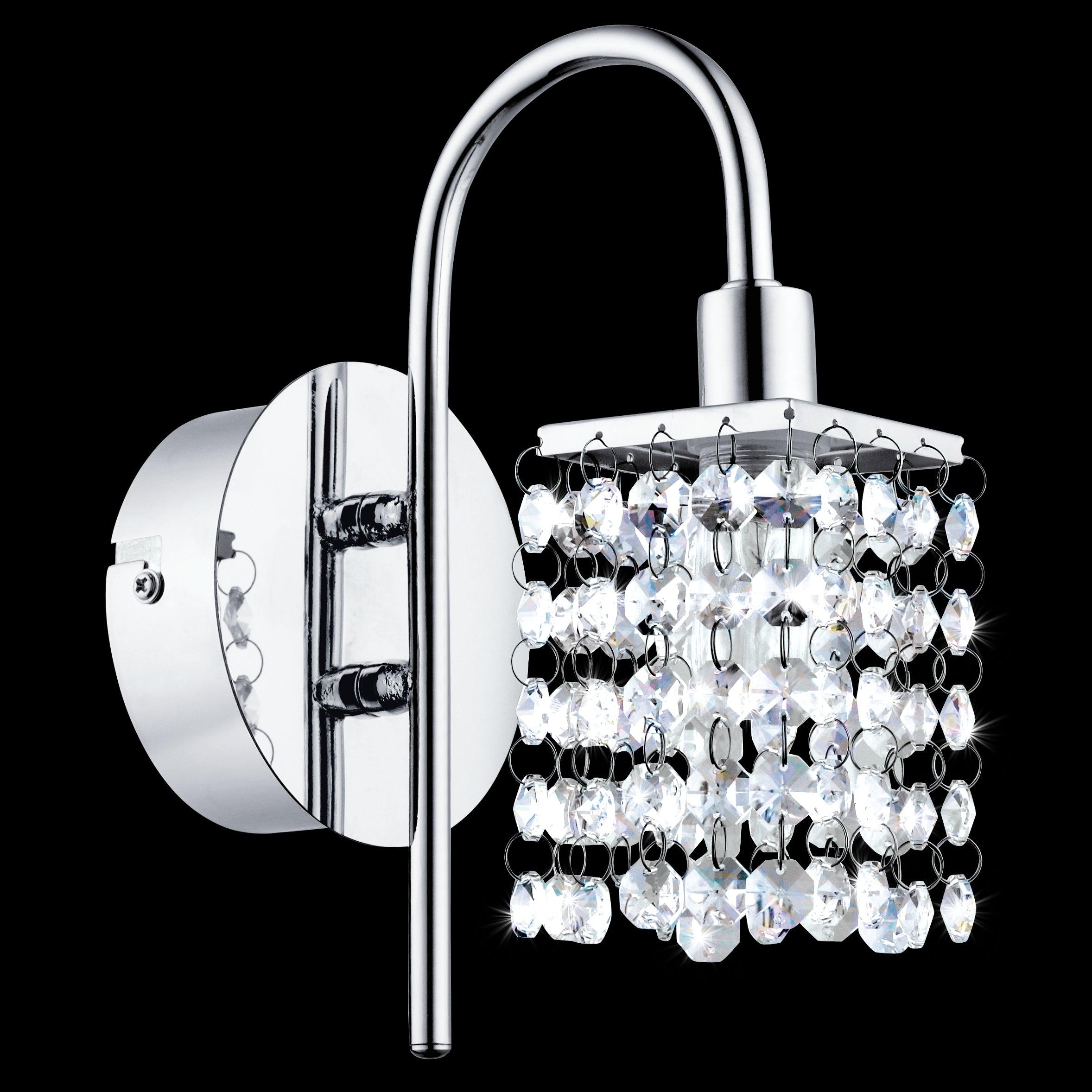 Eglo Almonte IP44 Chrome & Glass Crystal Wall Light - Modern Bathroom Vanity Lighting for Bedroom, Hallway & Entryway