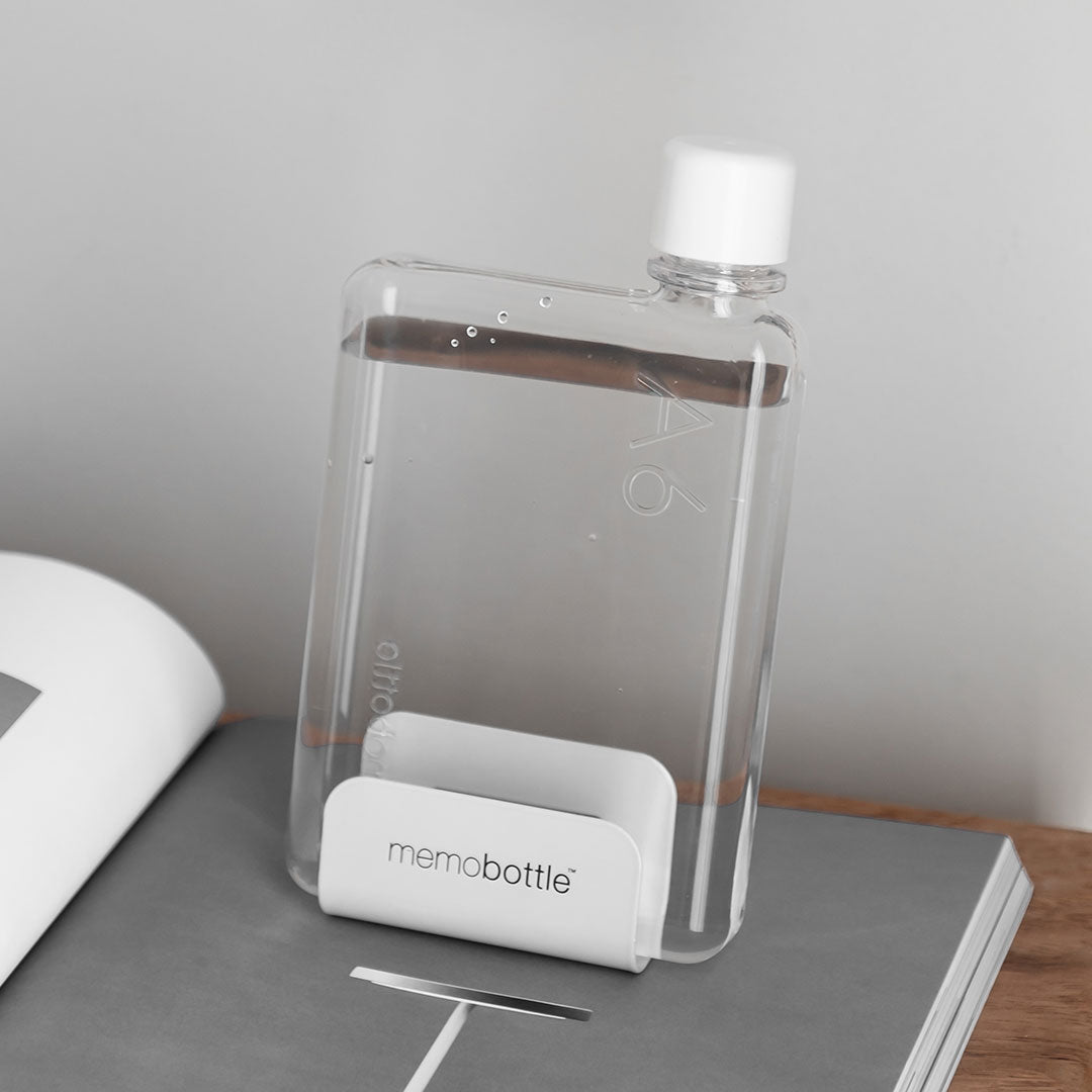 Original memobottle - White Desk Stand for Water Bottle | Compact & Stylish for Office, Home & Travel Use
