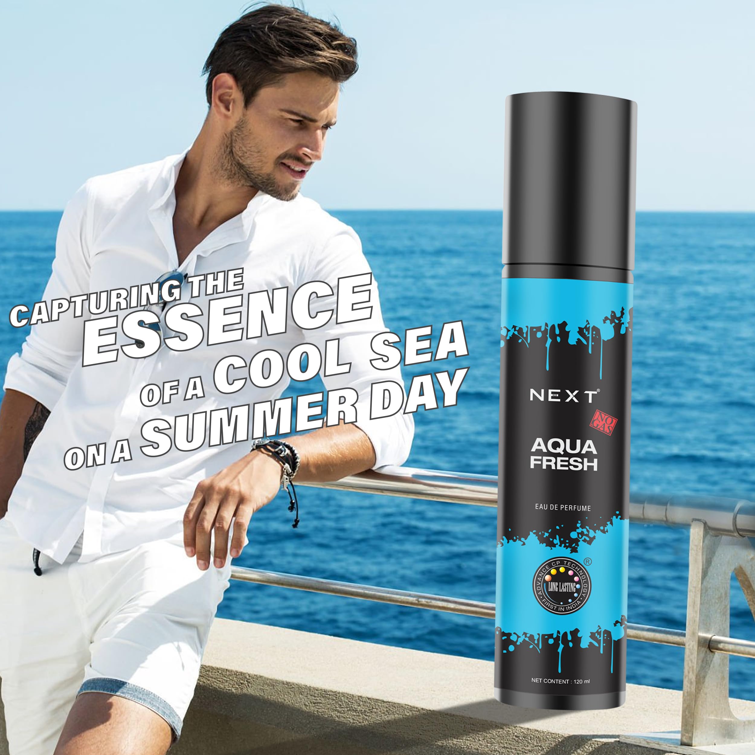 Next Care Aqua Fresh Men's Deodorant Spray - 120ml | Alcohol-Free Long Lasting Fragrance | Valentine's Day Gift for Him | Fresh Scent Body Spray | Perfect for Daily Use, Gym & Office