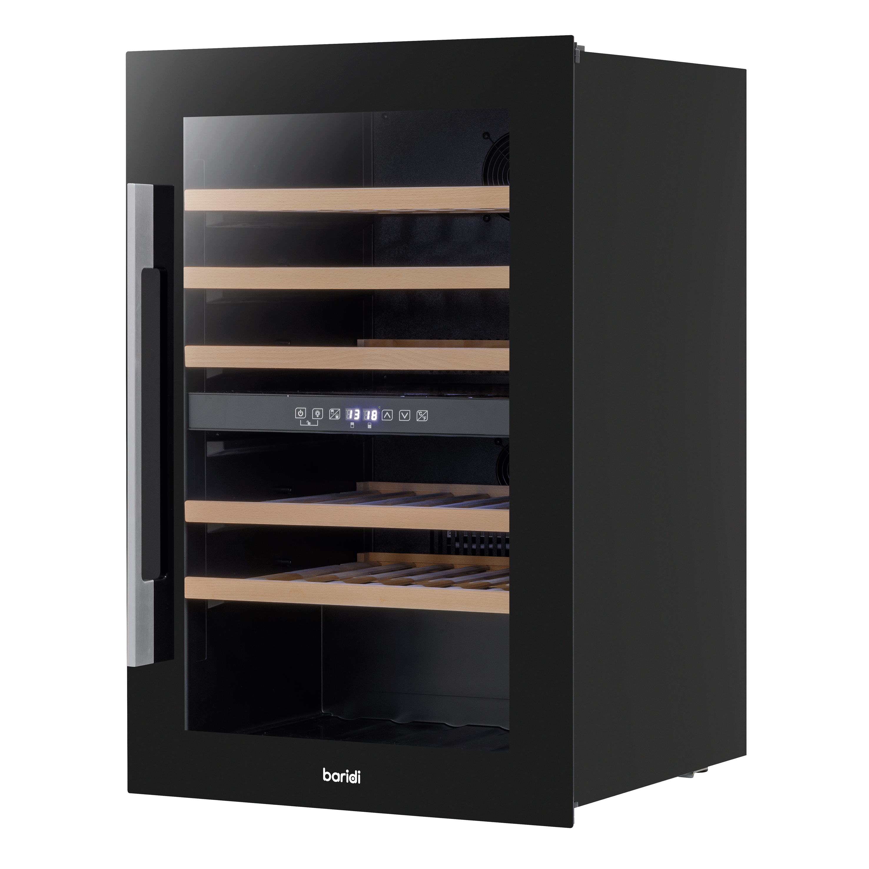 Baridi 60cm Built-In 57 Bottle Dual Zone Wine Cooler with Beech Wood Shelves - Black (DH118) | Perfect for Home Bars, Restaurants & Wine Cellars | Energy Efficient Wine Refrigerator for Optimal Storage