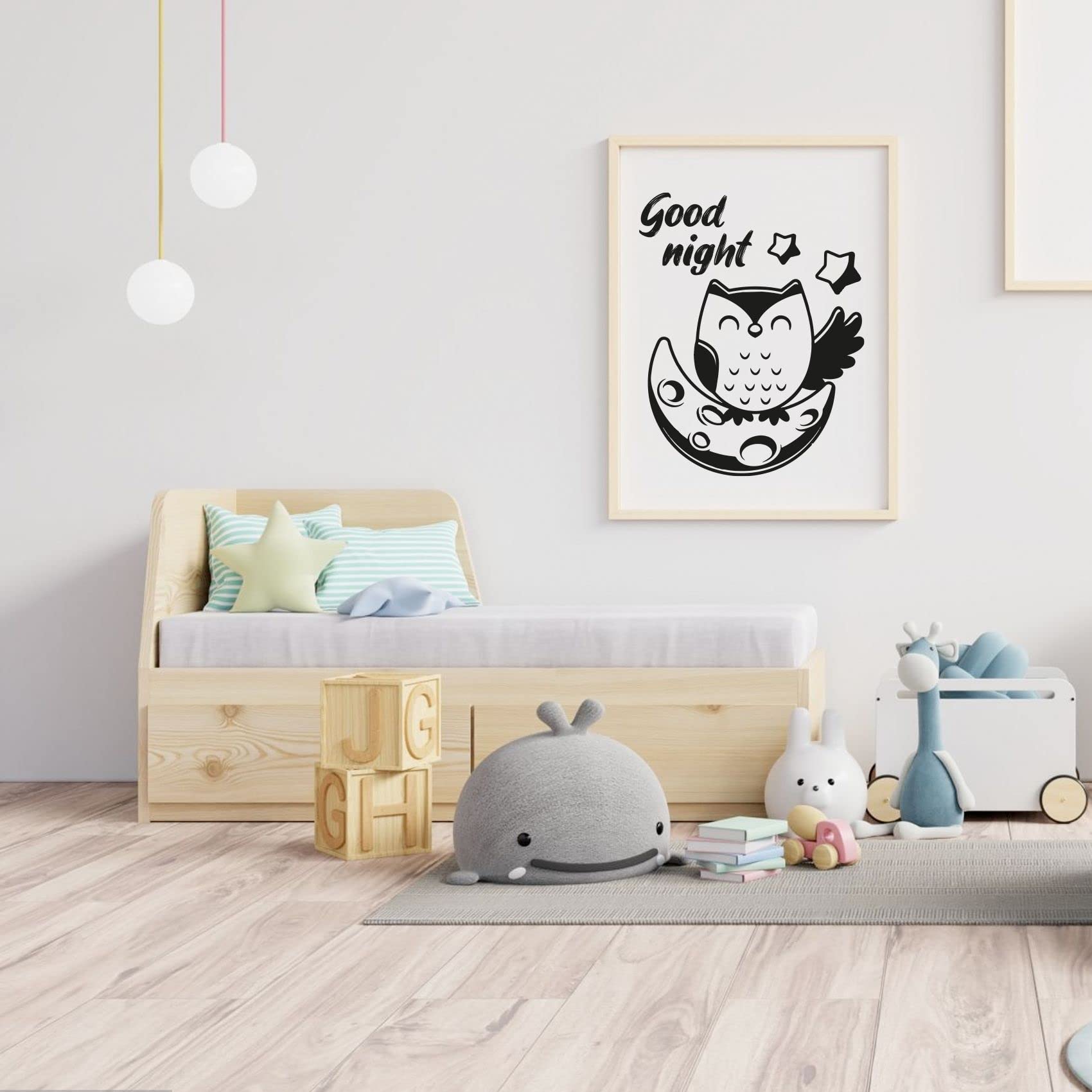 Good Night Baby Owl Wall Sticker - Cute Smiling Moon & Stars Vinyl Decal for Nursery, Kids Room Decor (40x24 inch) - Perfect for Bedroom, Kindergarten & Children's Bedtime Themed Spaces