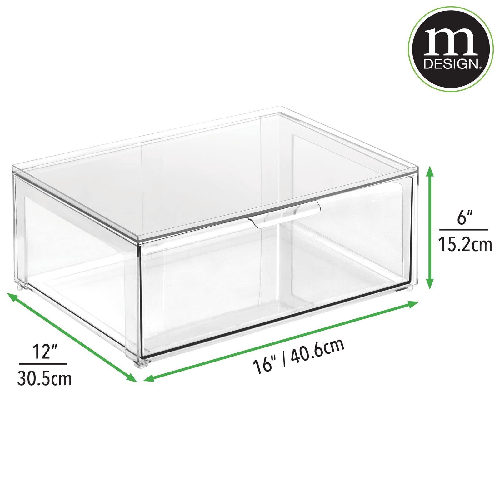 mDesign Stackable Closet Organizer Bins - 4 Pack Clear for Cabinet & Dresser Storage
