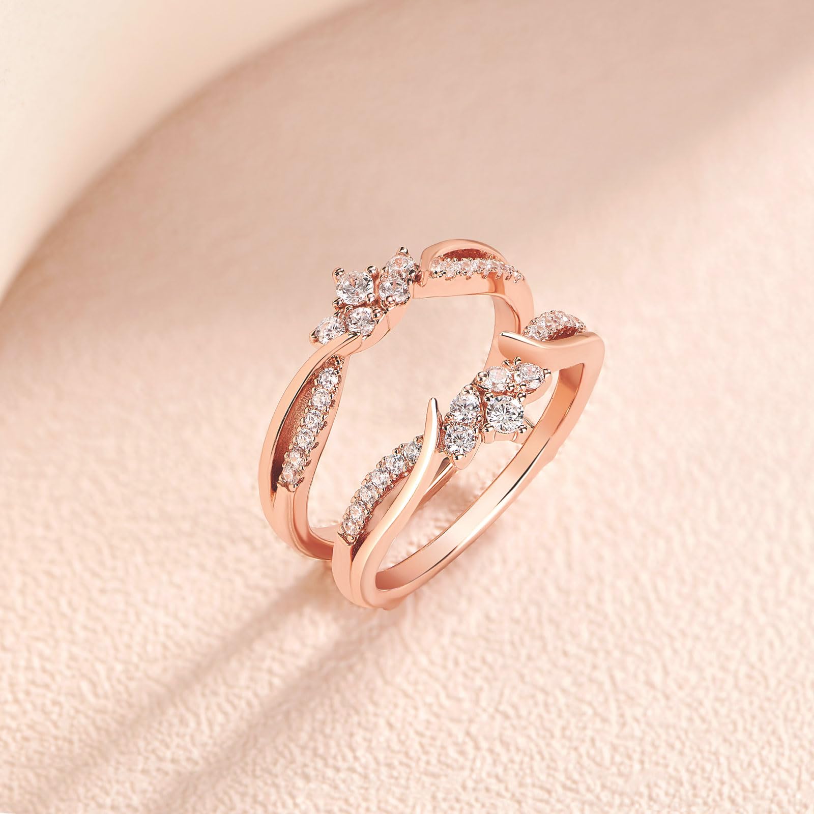 SHELOVES Rose Gold Plated Guard Ring Enhancers for Engagement Rings - AAAAA Cubic Zirconia 925 Sterling Silver Size 5-12 - Perfect for Bridal Jewelry, Wedding Bands & Anniversary Gifts