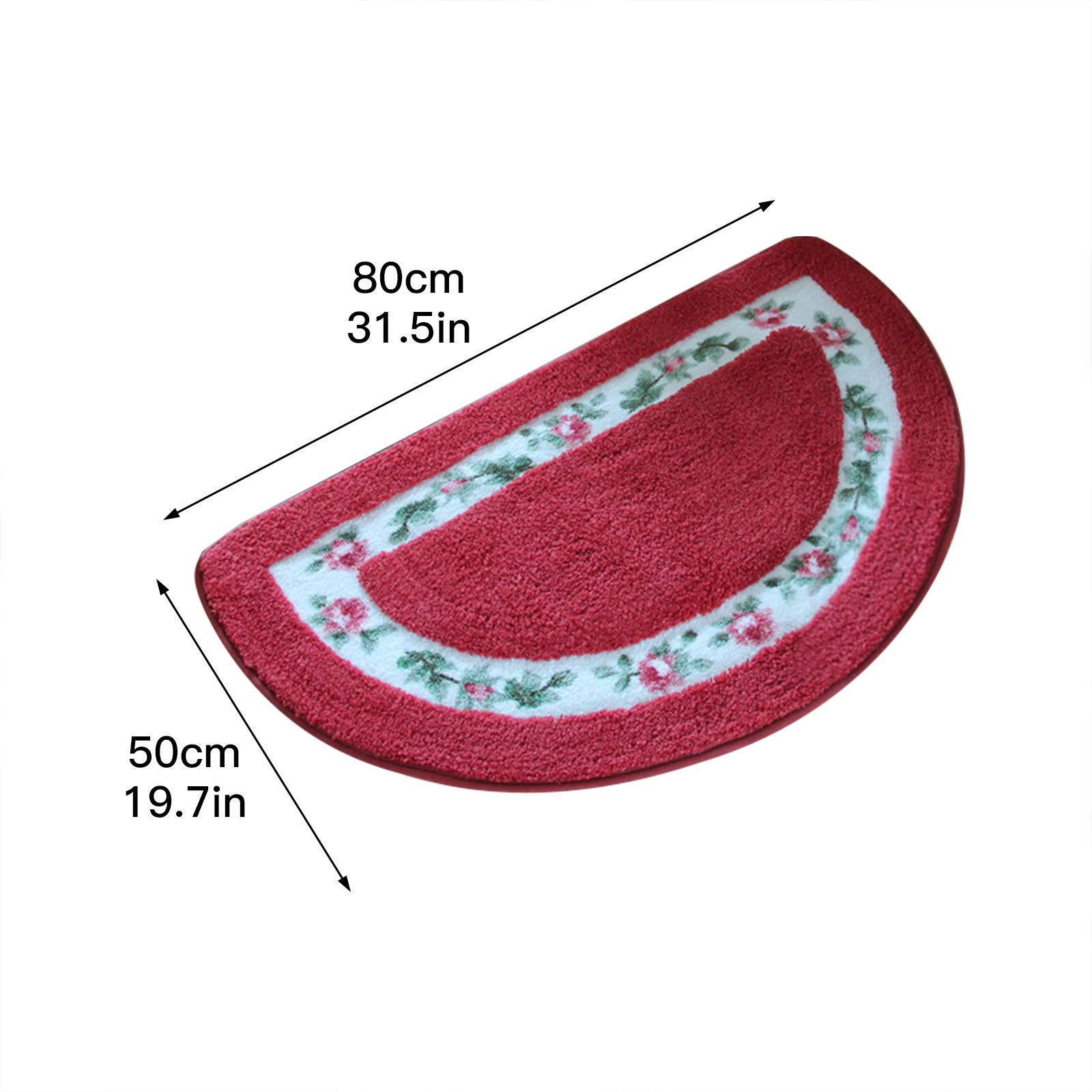 Half Moon Bathroom Door Mat - Non-Slip Semicircle Rug for Kitchen, Bedroom & Toilet | Rustic Rose Design Floor Mat for Home Decor | Perfect for Entryways, Showers & High-Traffic Areas