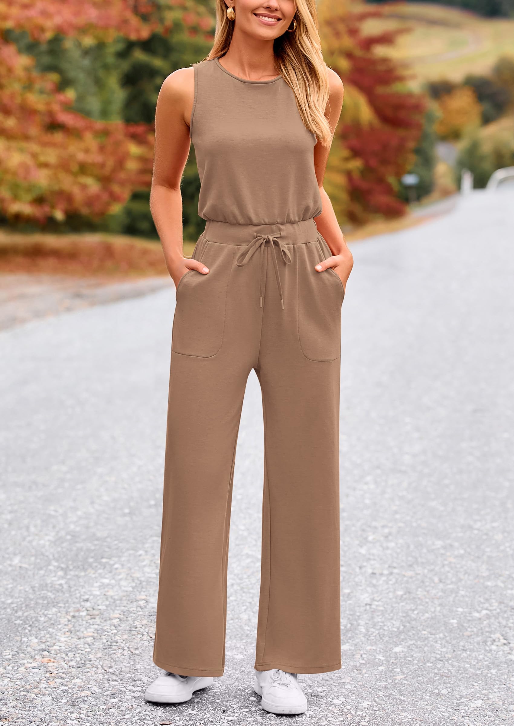 PRETTYGARDEN Women's Summer Casual Sleeveless Wide Leg Jumpsuit Romper - Breathable One Piece Outfit for Beach Vacation, Outdoor Activities & Daily Wear