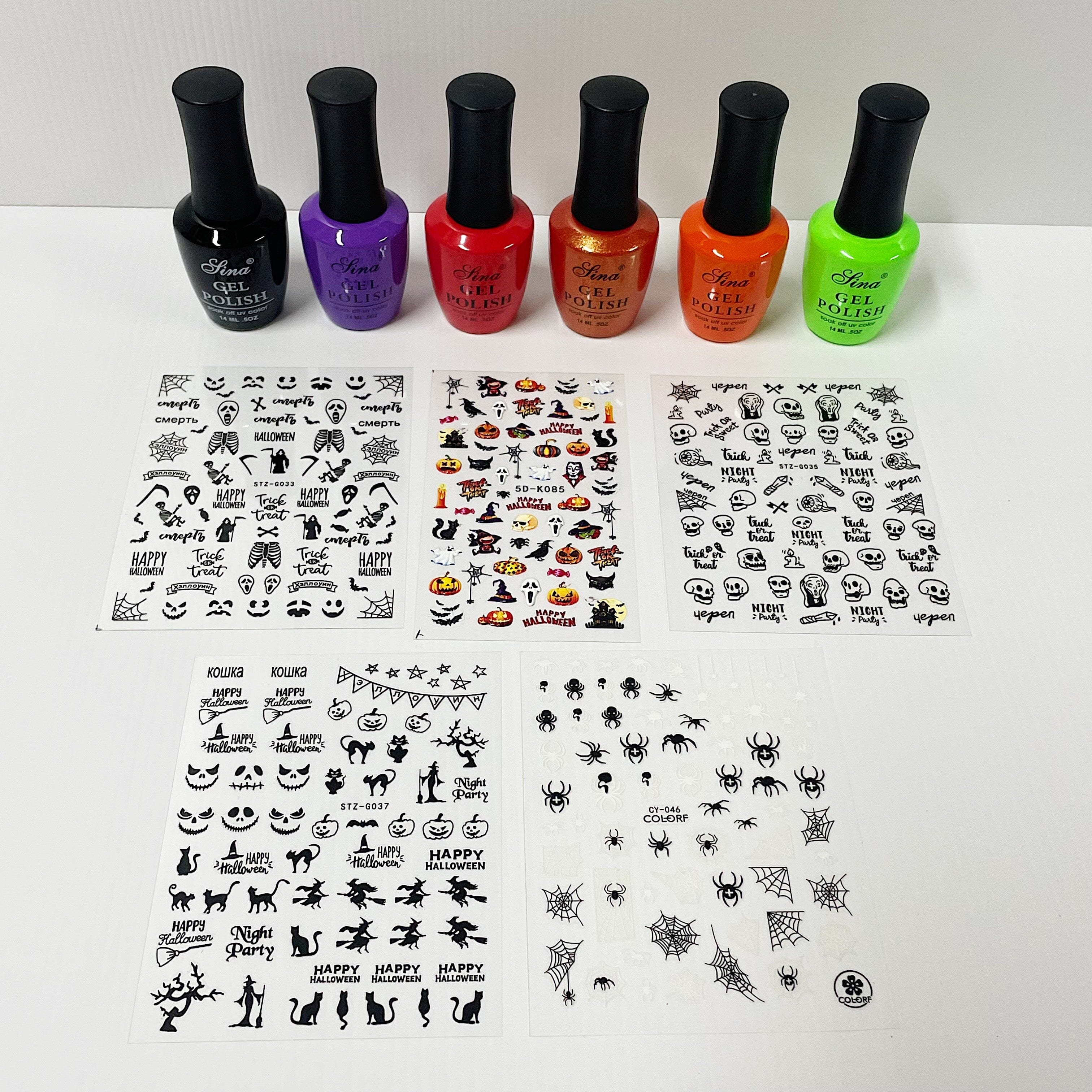 Halloween Gel Nail Polish & Nail Stickers Kit - Long Lasting Nail Art Set for Halloween Costume Party, DIY Manicure at Home