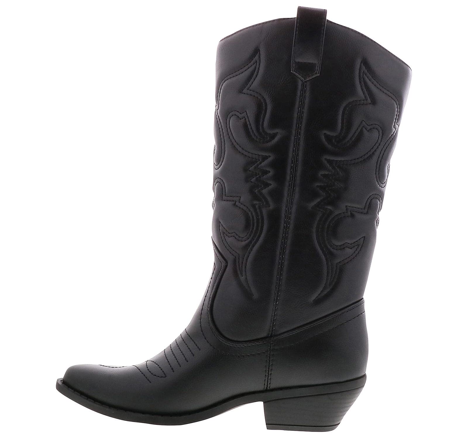 Women's Reno Western Cowboy Boots - Pull On High Heel Ankle Boots with Tabs (Black PU, Size 8) | Country Dance, Rodeo & Casual Wear