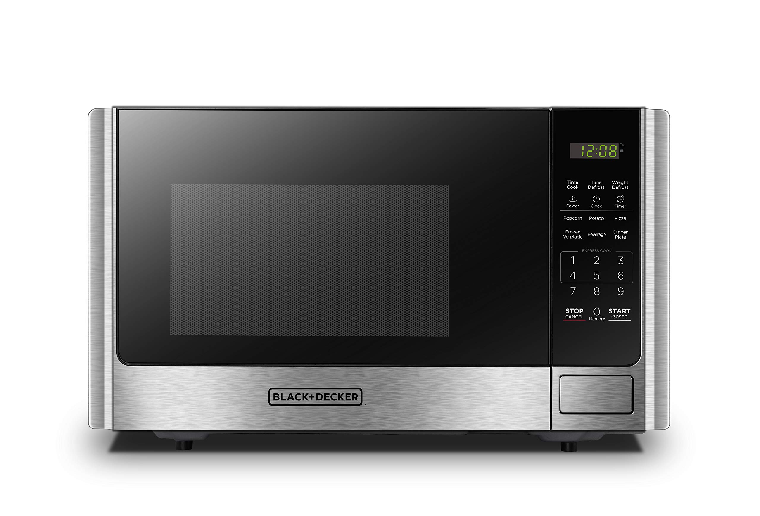 BLACK+DECKER 0.9 Cu Ft Stainless Steel Digital Microwave Oven with Turntable, Push-Button Door & Child Safety Lock - Perfect for Small Kitchens, Dorms & Offices