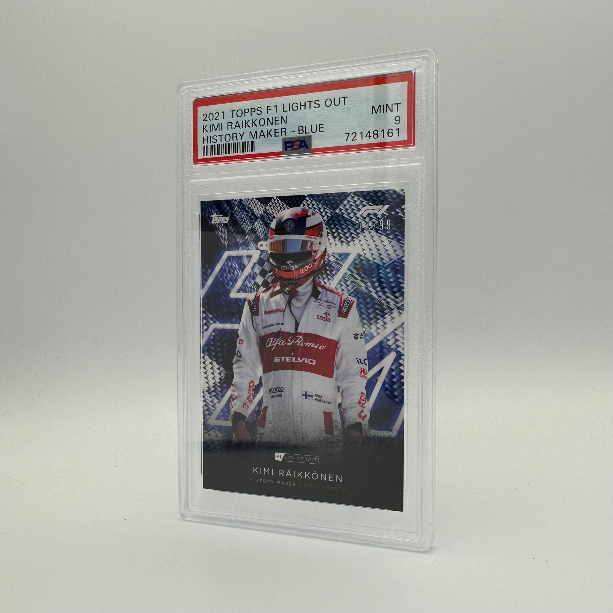 PSA 9 Graded 72/99 Kimi Raikkonen History Maker Trading Card - Rare Collectible for F1 Fans & Sports Memorabilia Enthusiasts (Perfect for Display, Investment, or Gift)