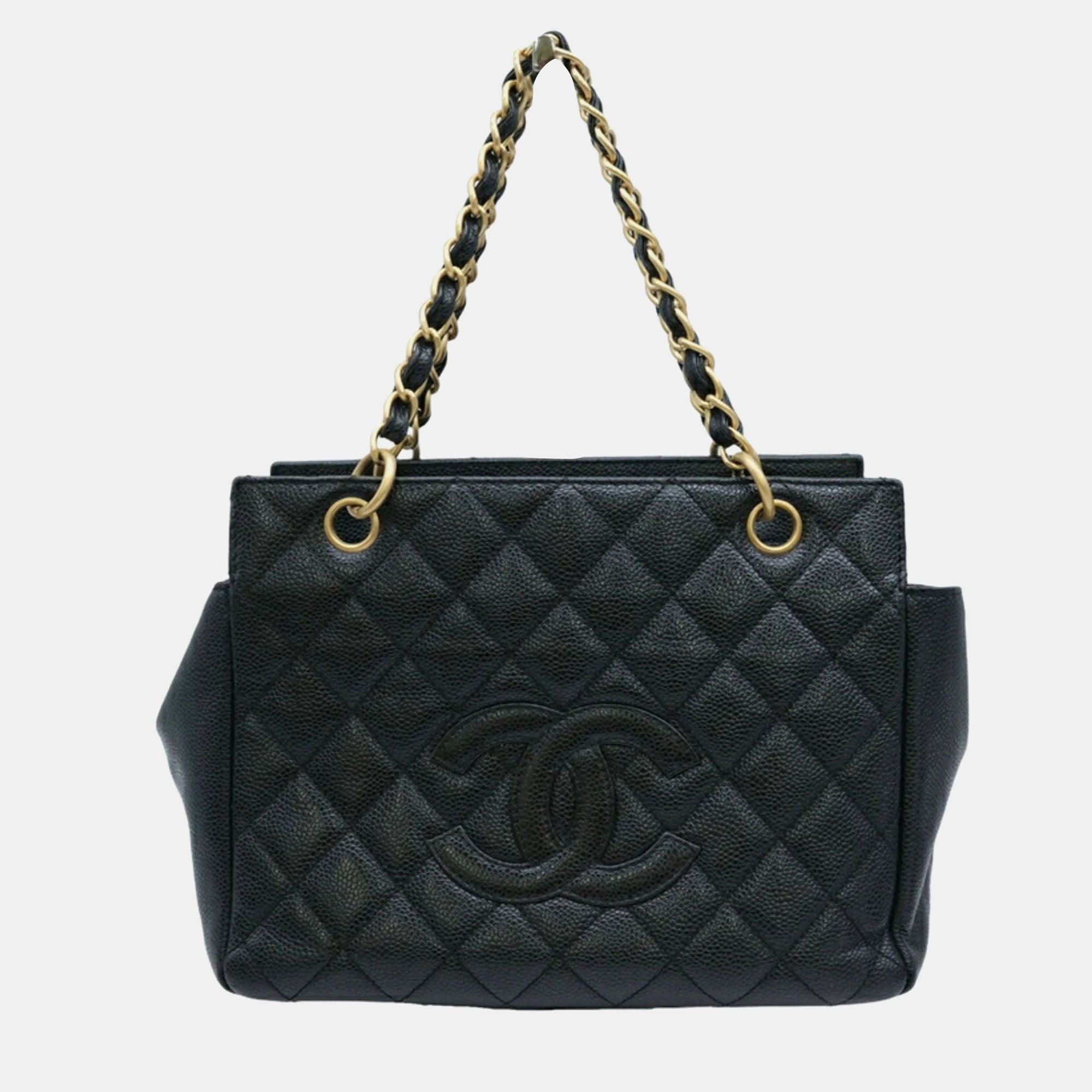Luxury Black Caviar Leather CC Shopping Tote Bag - Designer Handbag for Women, Perfect for Work, Travel & Everyday Use