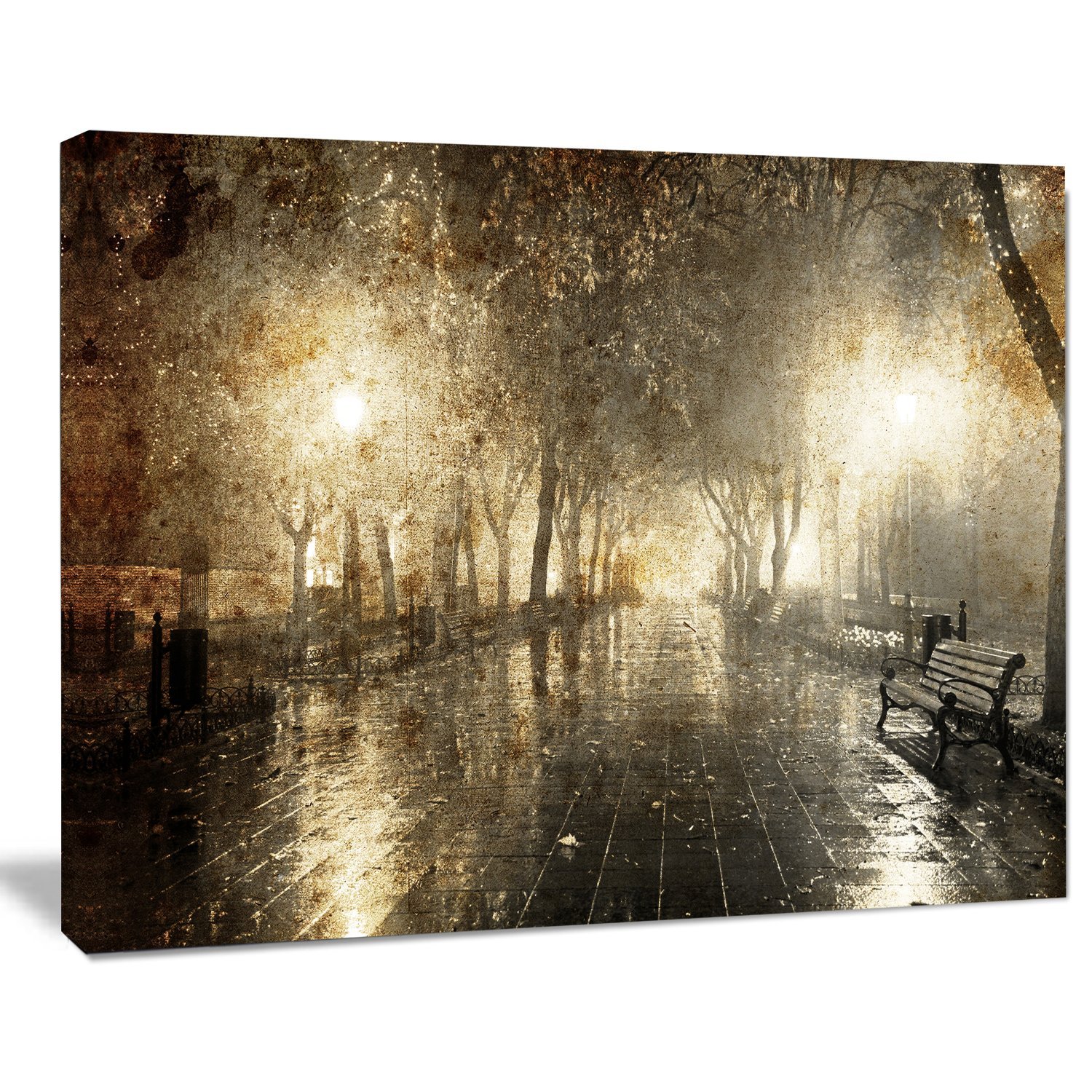 Night Alley with Lights Photography - Landscape Canvas Wall Art Print for Home & Office Decor - Perfect for Living Room, Bedroom, or Gallery Display