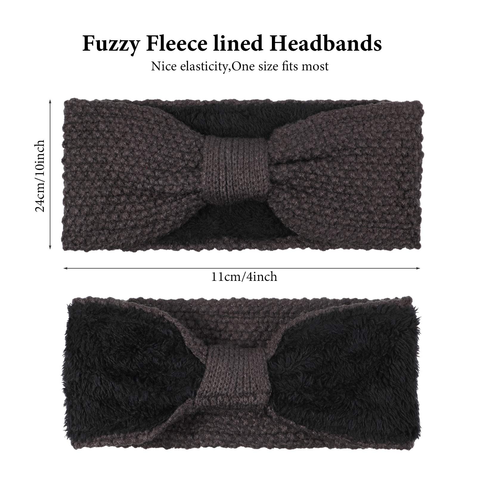 WILLBOND 6 Pack Winter Knit Bow Headbands - Fleece Lined Ear Warmers & Elastic Head Wraps for Women - Perfect for Christmas, Valentine's Day & Cold Weather Fashion Accessories